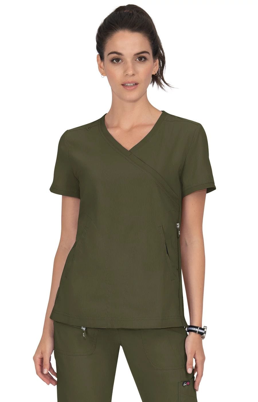 Koi Lite Philosophie Frauen 3-Taschen-Mock-Wrap Scrub Top