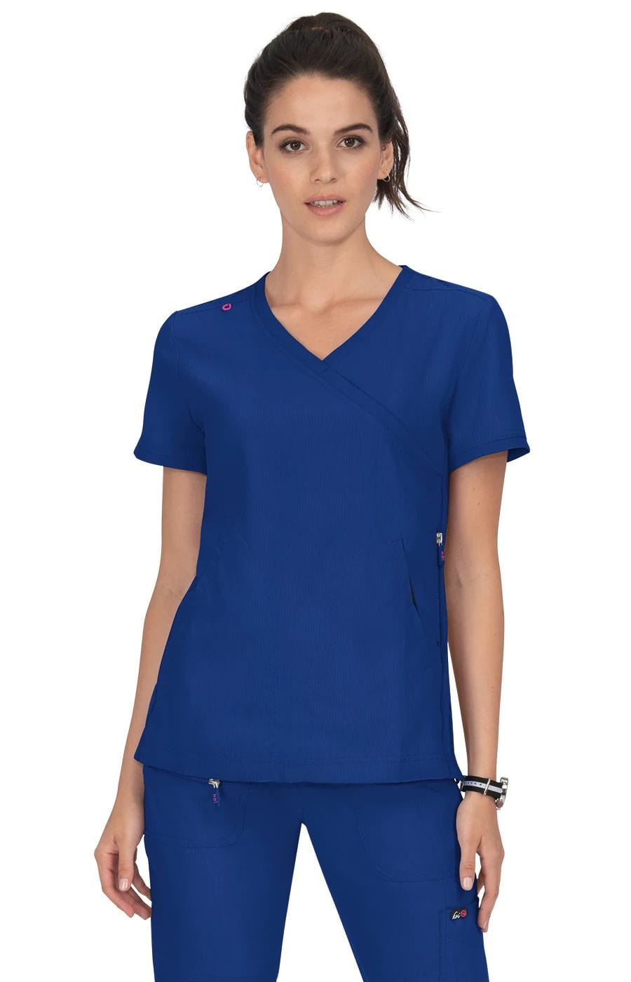 Koi Lite Philosophie Frauen 3-Taschen-Mock-Wrap Scrub Top