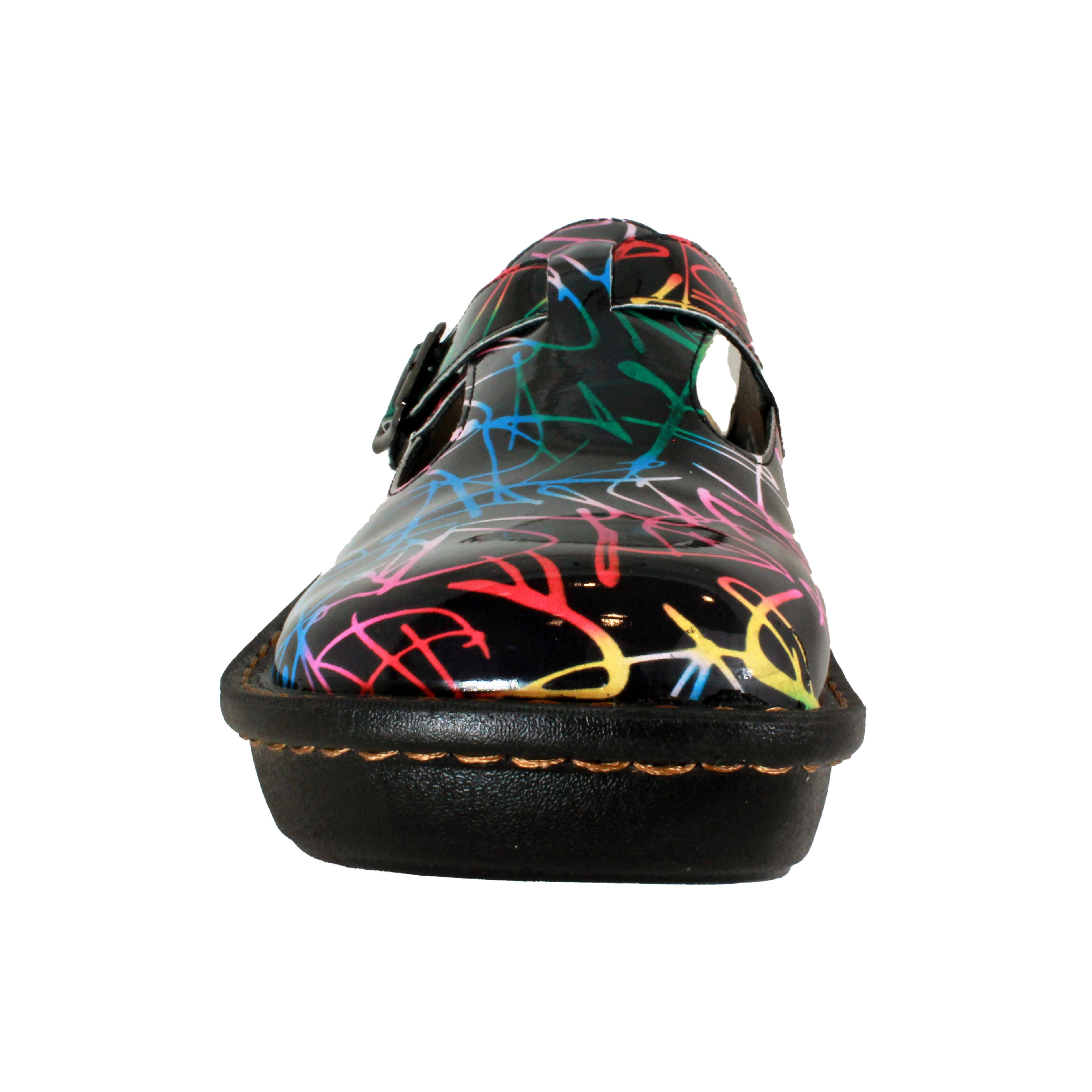 Sanosan Bella Comfort Slip-On Clogs im schwarzen Combo-Druck