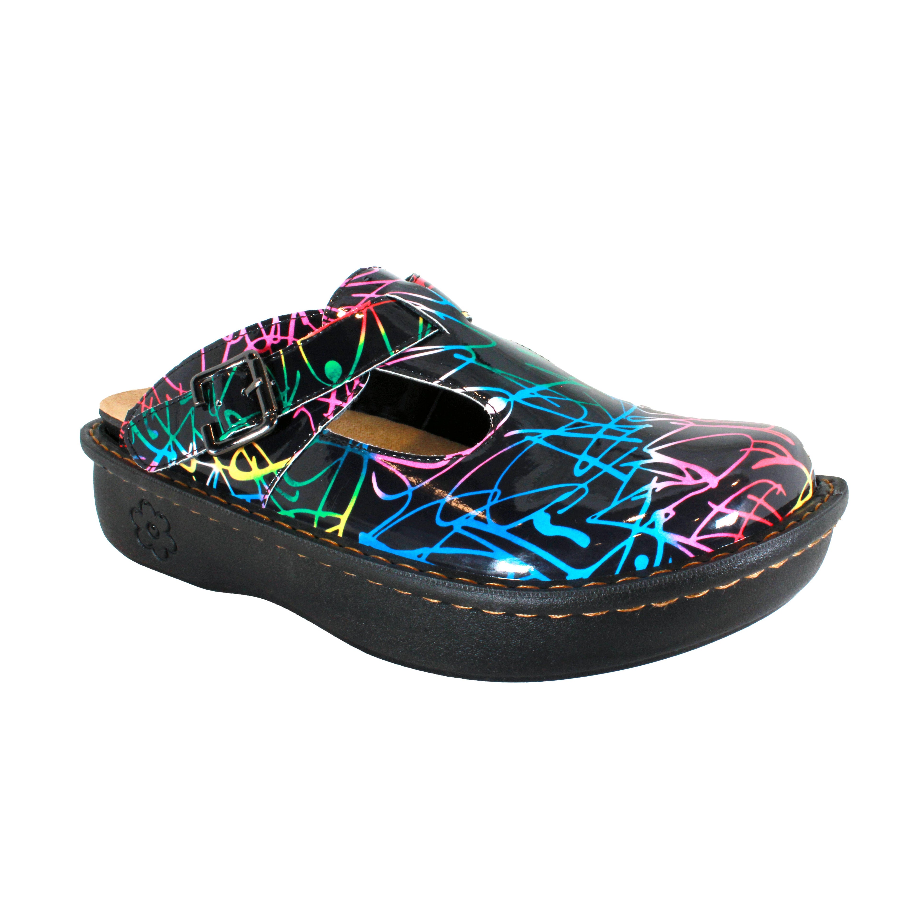 Sanosan Bella Comfort Slip-On Clogs im schwarzen Combo-Druck