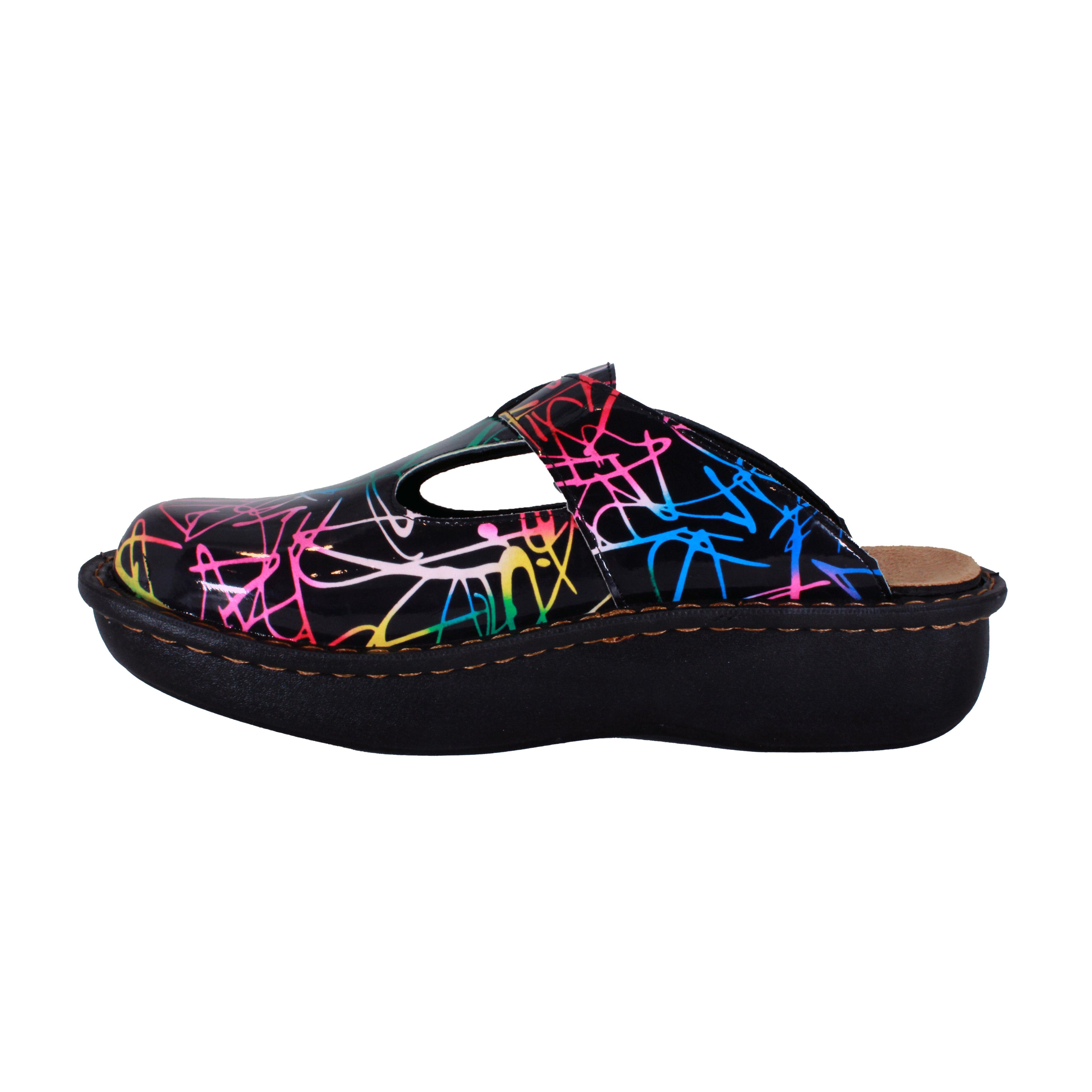 Sanosan Bella Comfort Slip-On Clogs im schwarzen Combo-Druck