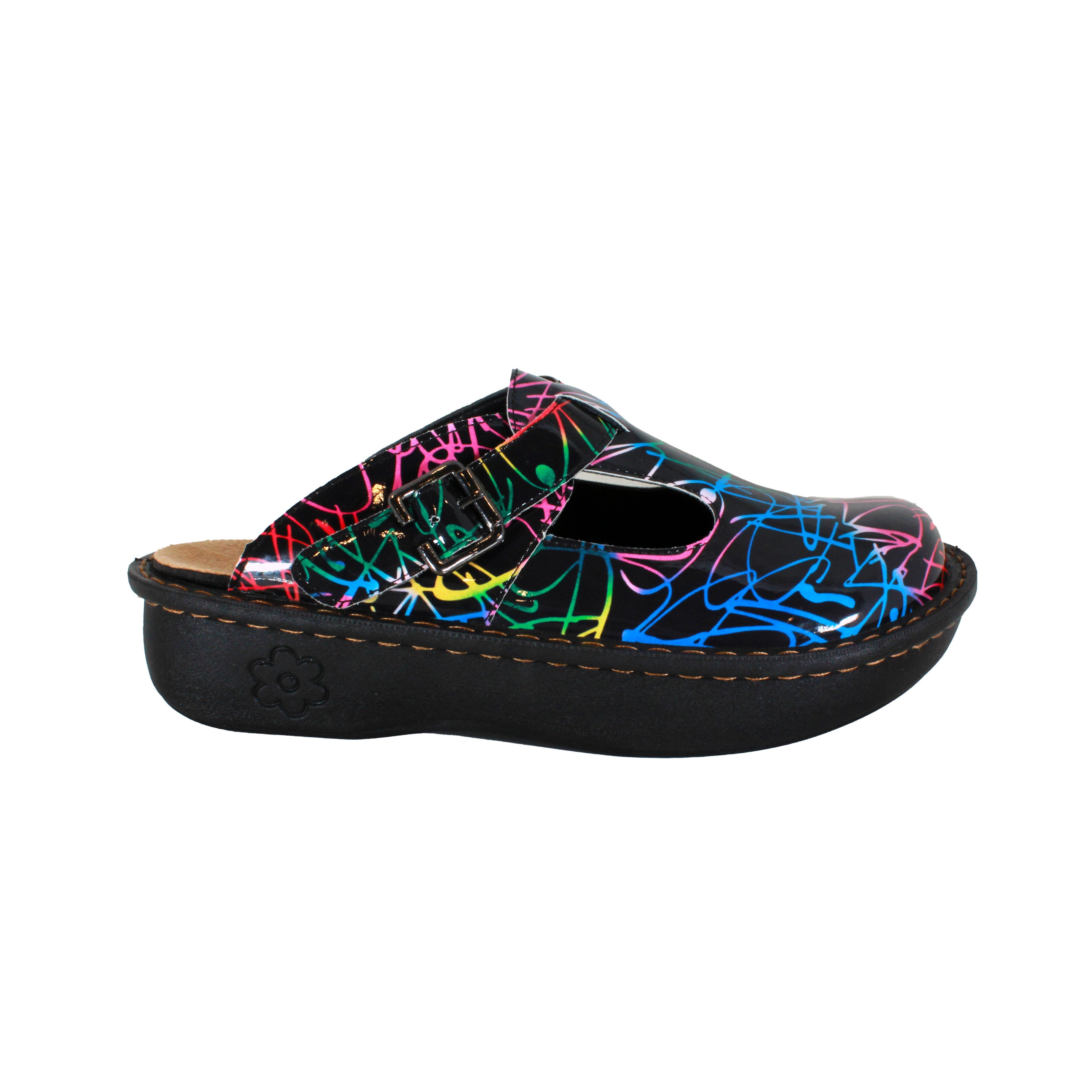 Sanosan Bella Comfort Slip-On Clogs im schwarzen Combo-Druck