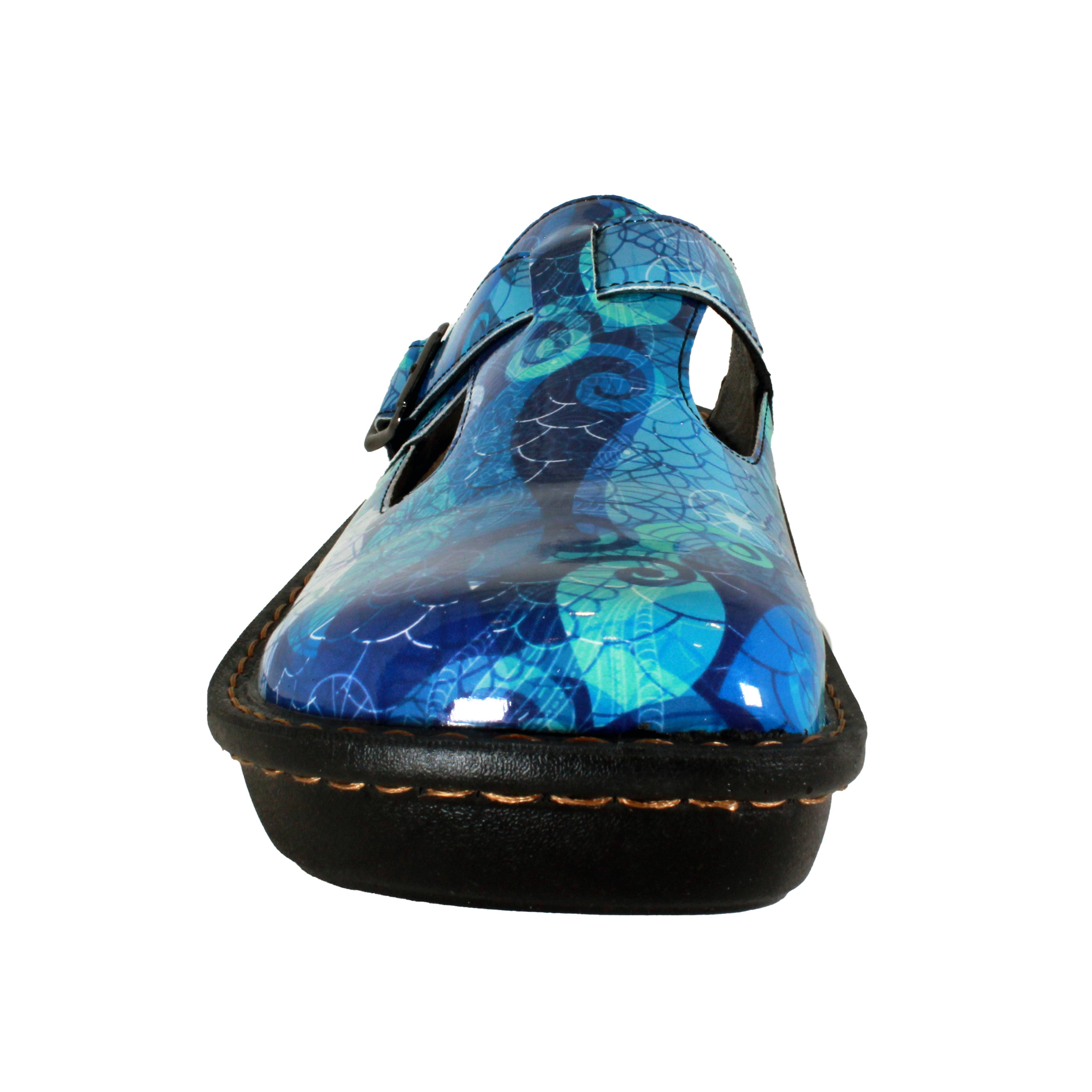 Sanosan Bella Comfort Slip-On Clogs im Blue Loop Druck