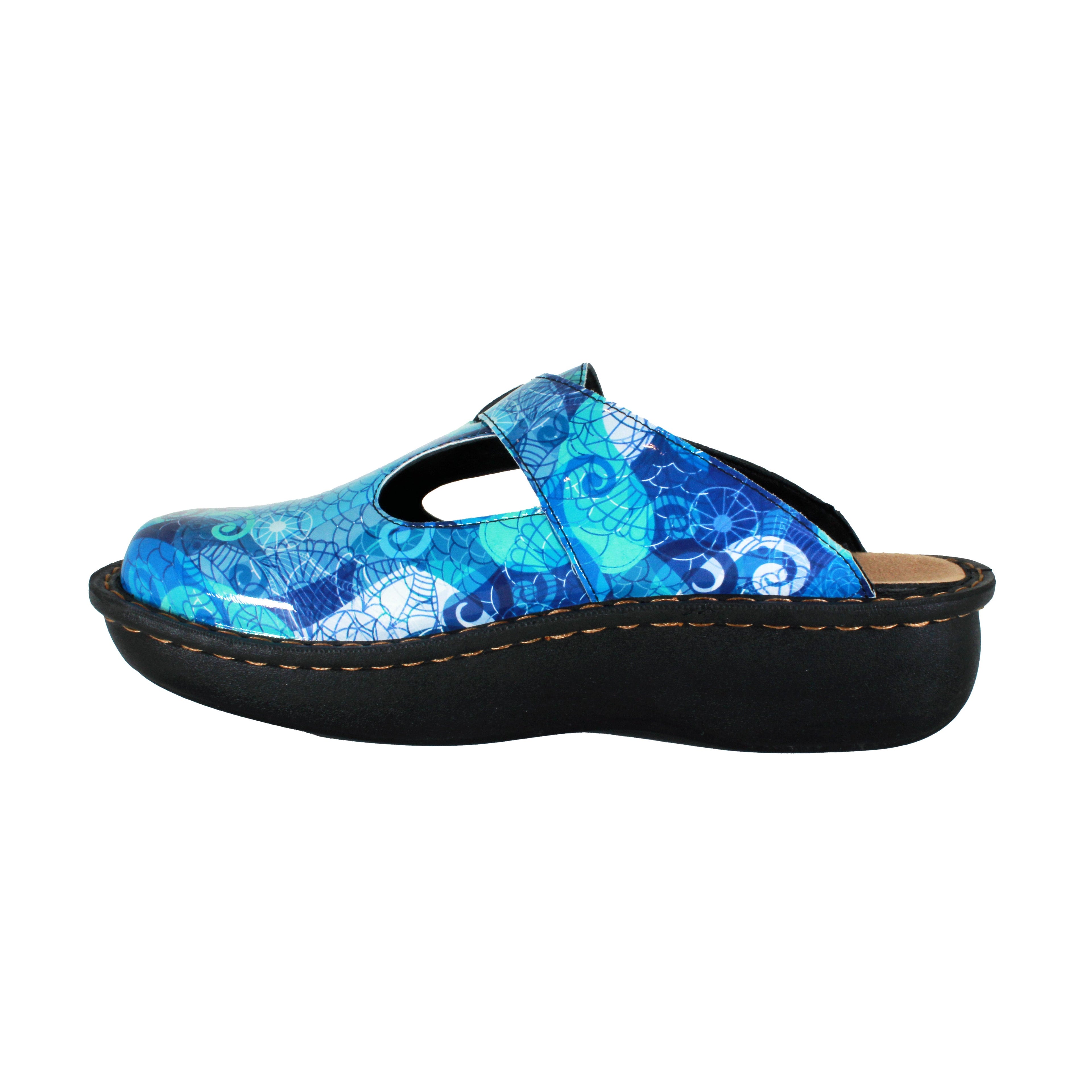 Sanosan Bella Comfort Slip-On Clogs im Blue Loop Druck