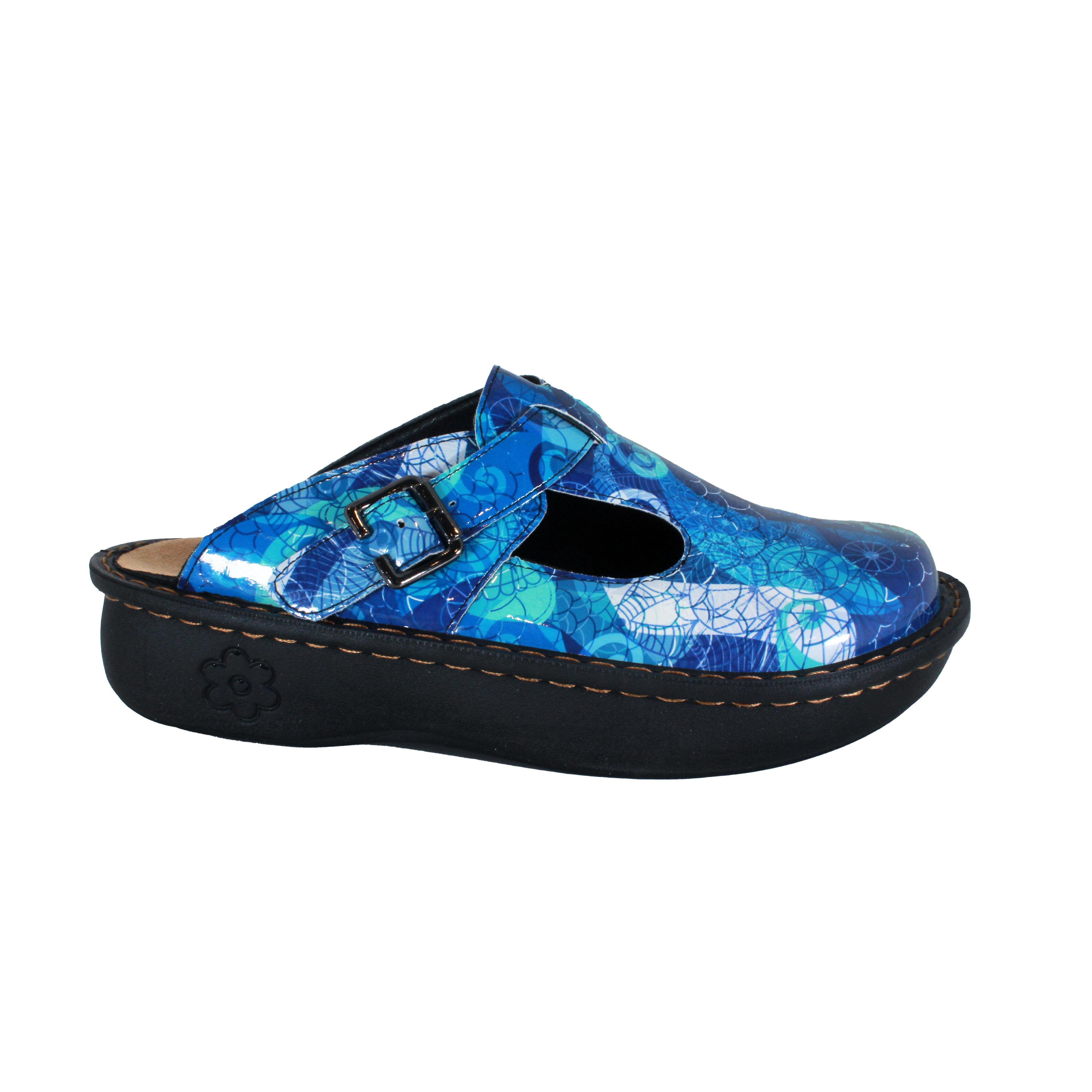 Sanosan Bella Comfort Slip-On Clogs im Blue Loop Druck