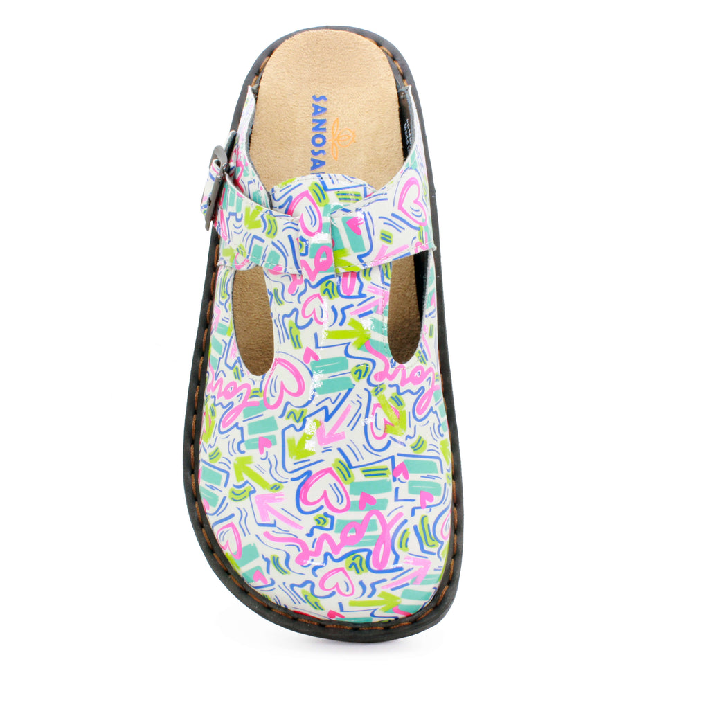 Sanosan Bella Comfort Slip-On Clogs im Herzen Scribble