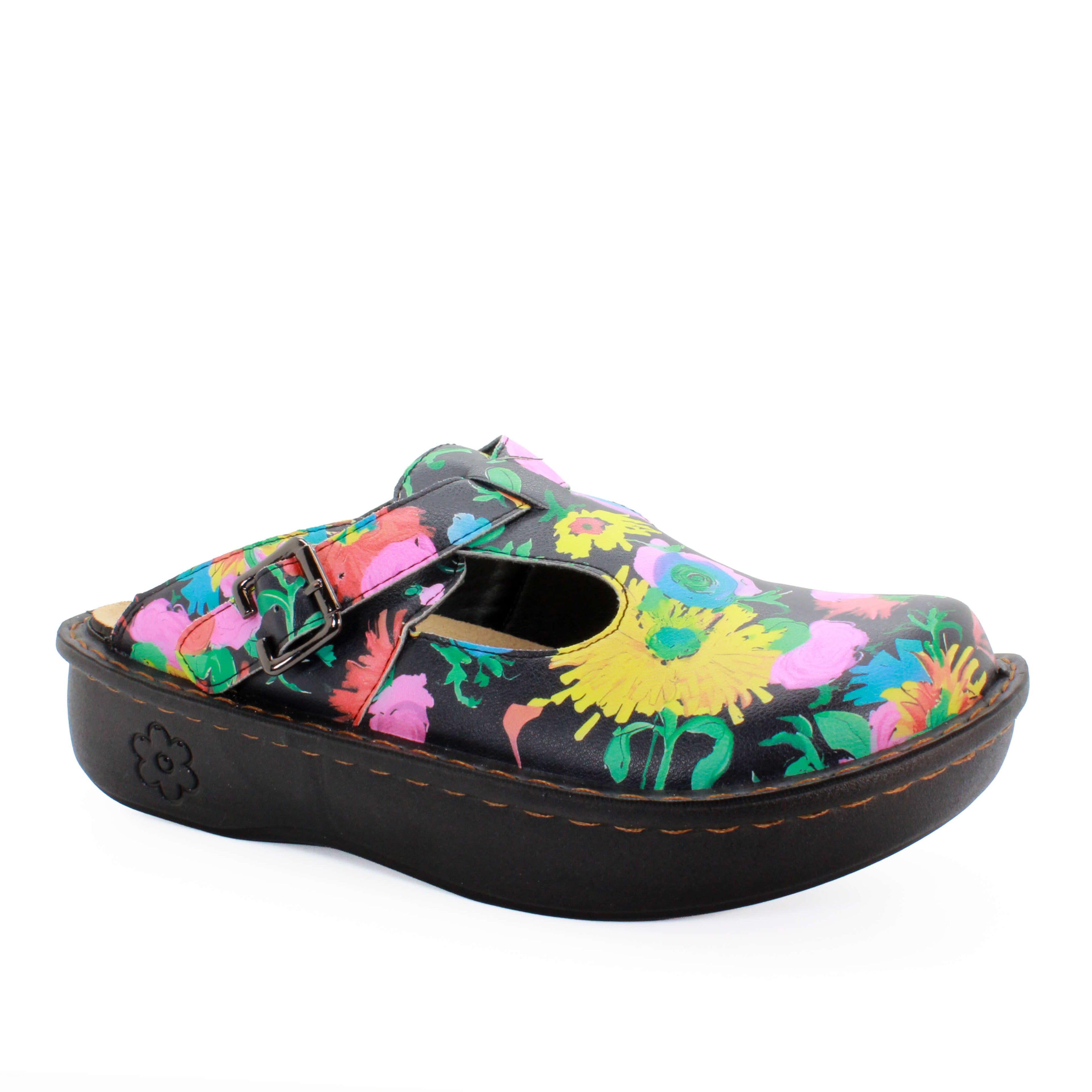 Sanosan Bella Comfort Slip-On Clogs im Sonnenblumendruck
