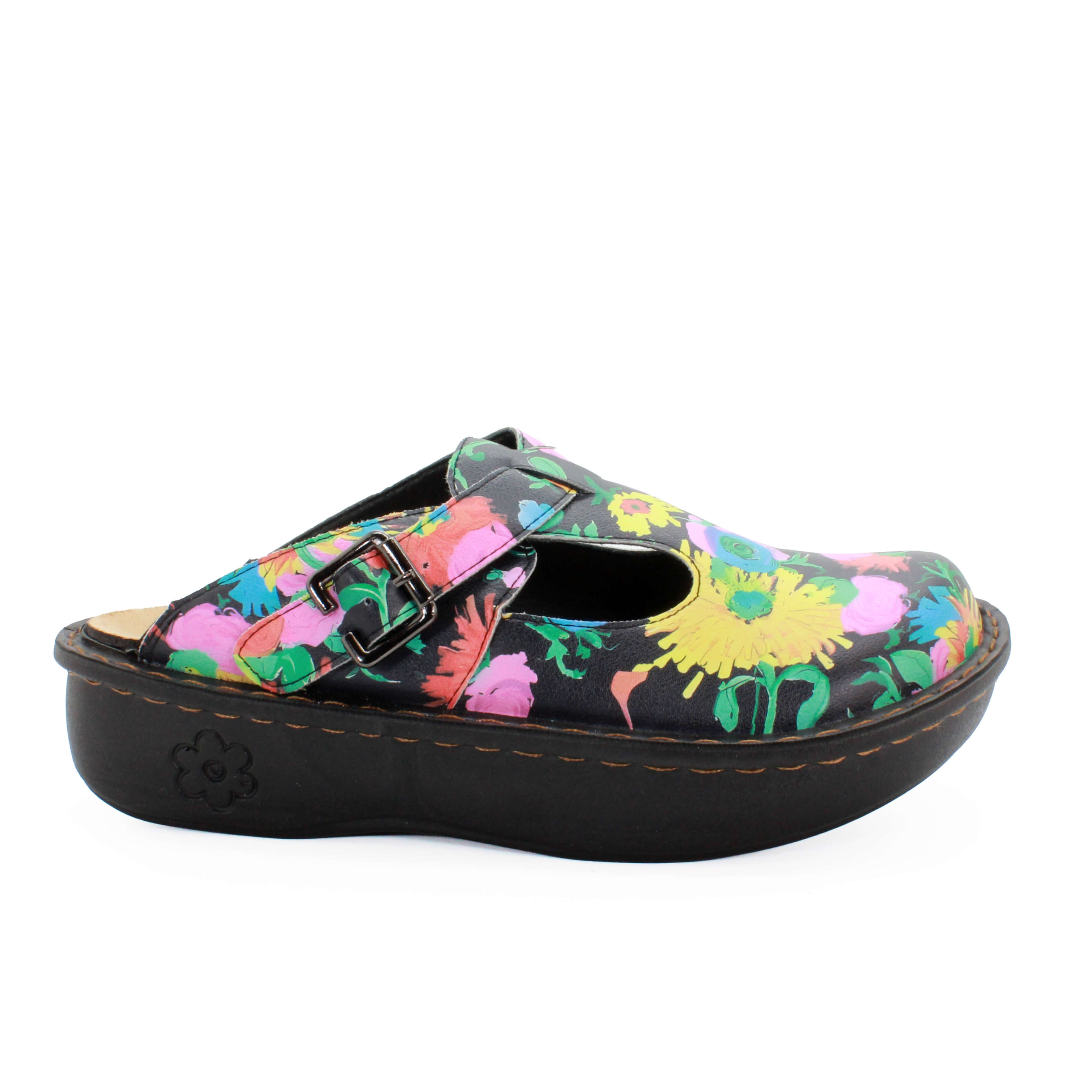 Sanosan Bella Comfort Slip-On Clogs im Sonnenblumendruck