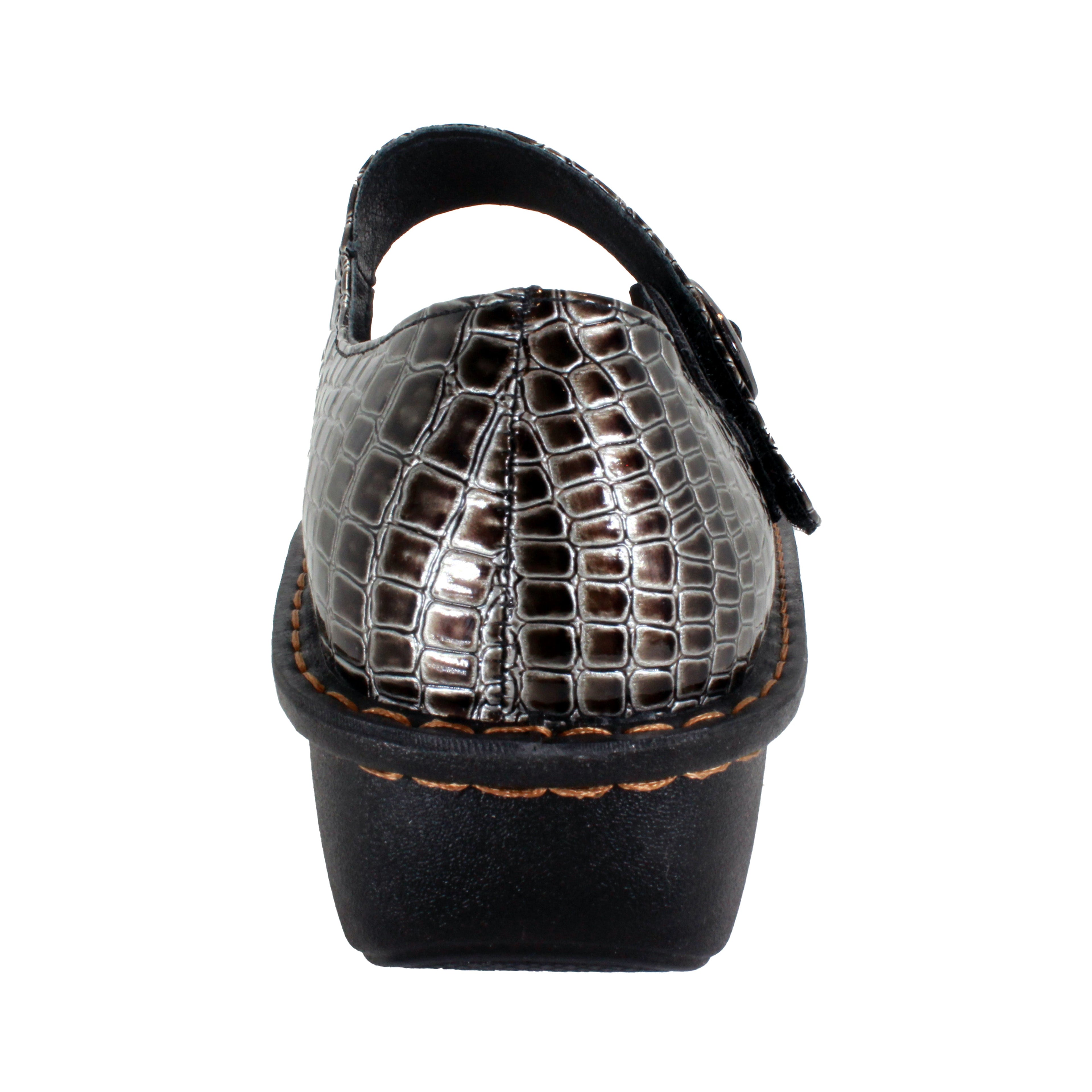 Sanosan Julia Comfort Mary-Jane Clogs im Pewter Croco Patent