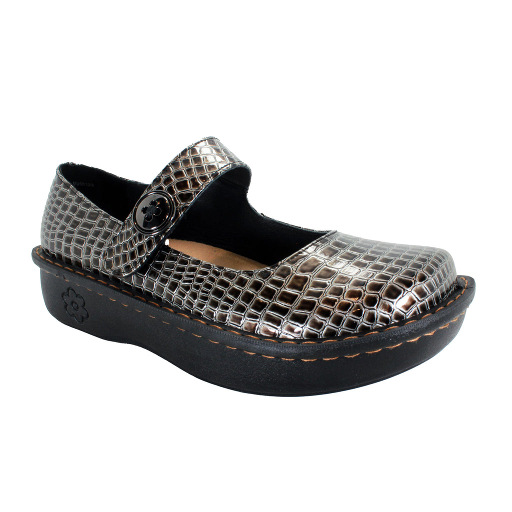 Sanosan Julia Comfort Mary-Jane Clogs im Pewter Croco Patent