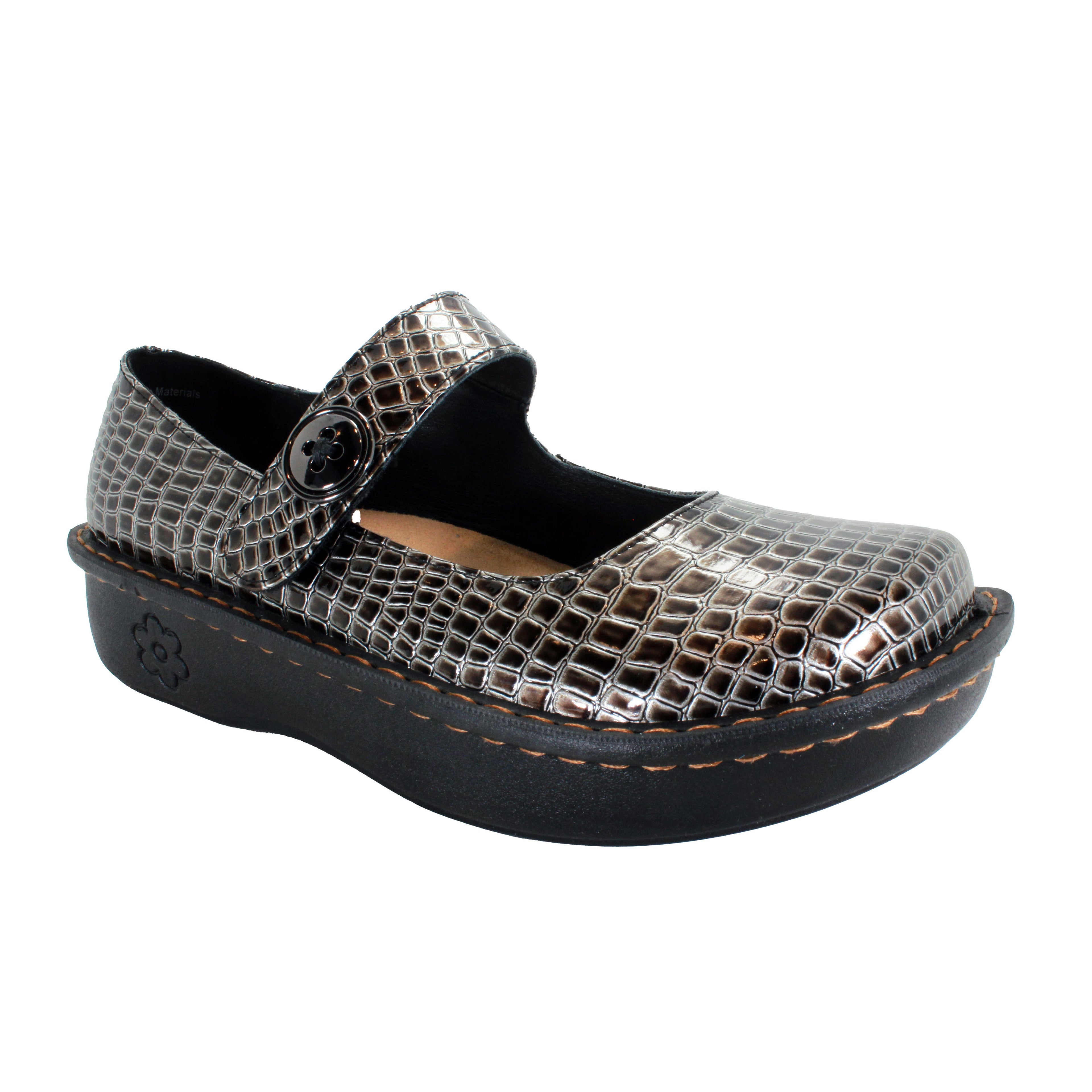 Sanosan Julia Comfort Mary-Jane Clogs im Pewter Croco Patent