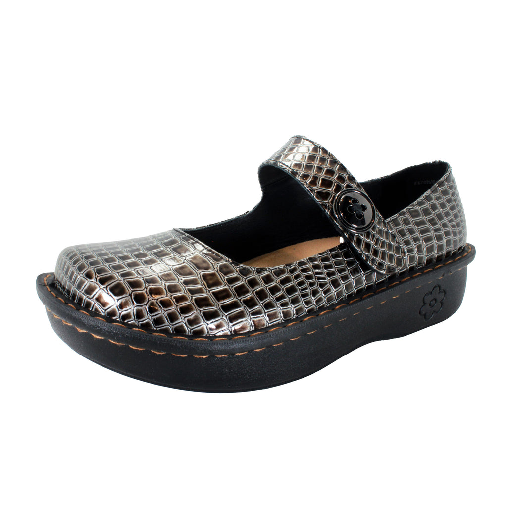 Sanosan Julia Comfort Mary-Jane Clogs im Pewter Croco Patent