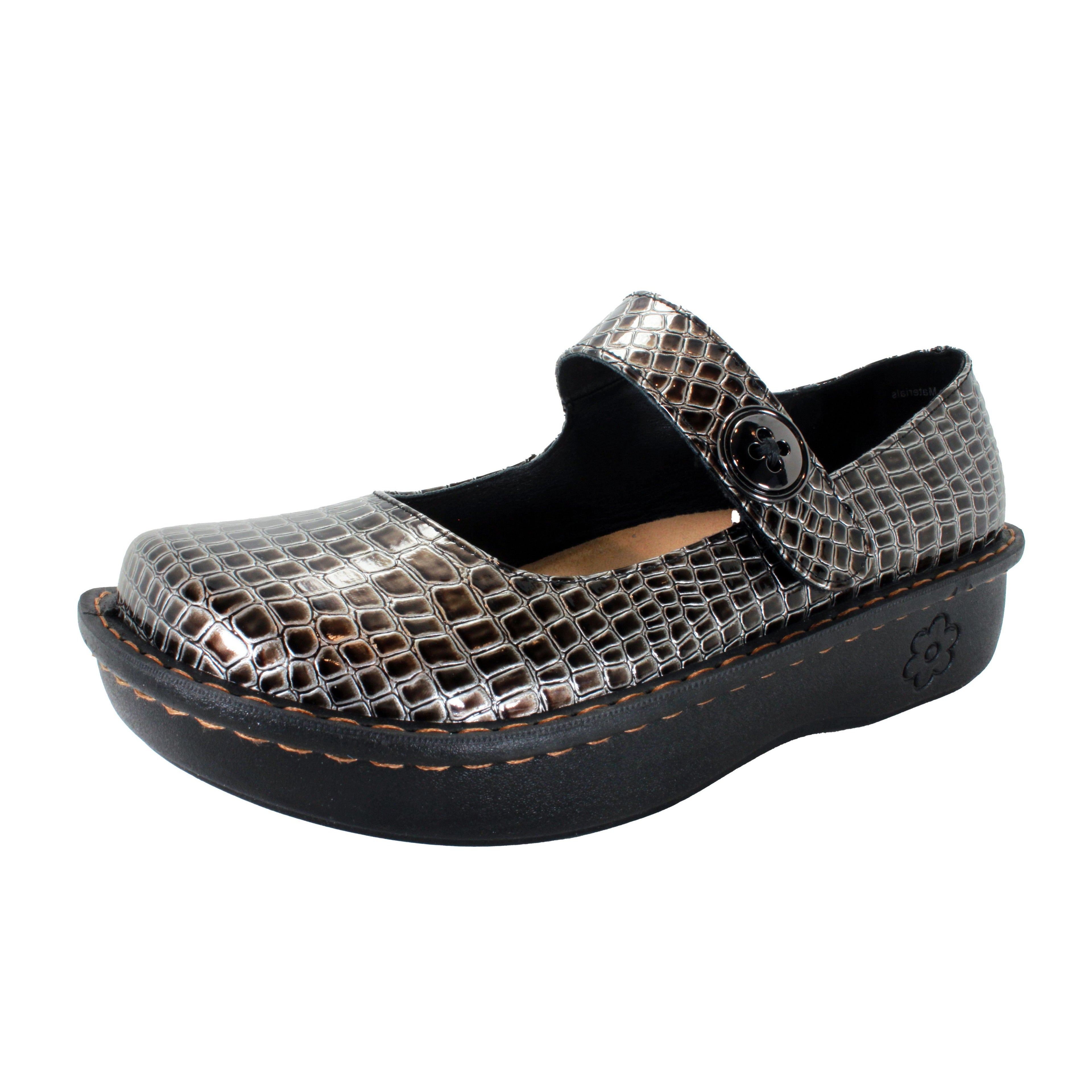 Sanosan Julia Comfort Mary-Jane Clogs im Pewter Croco Patent
