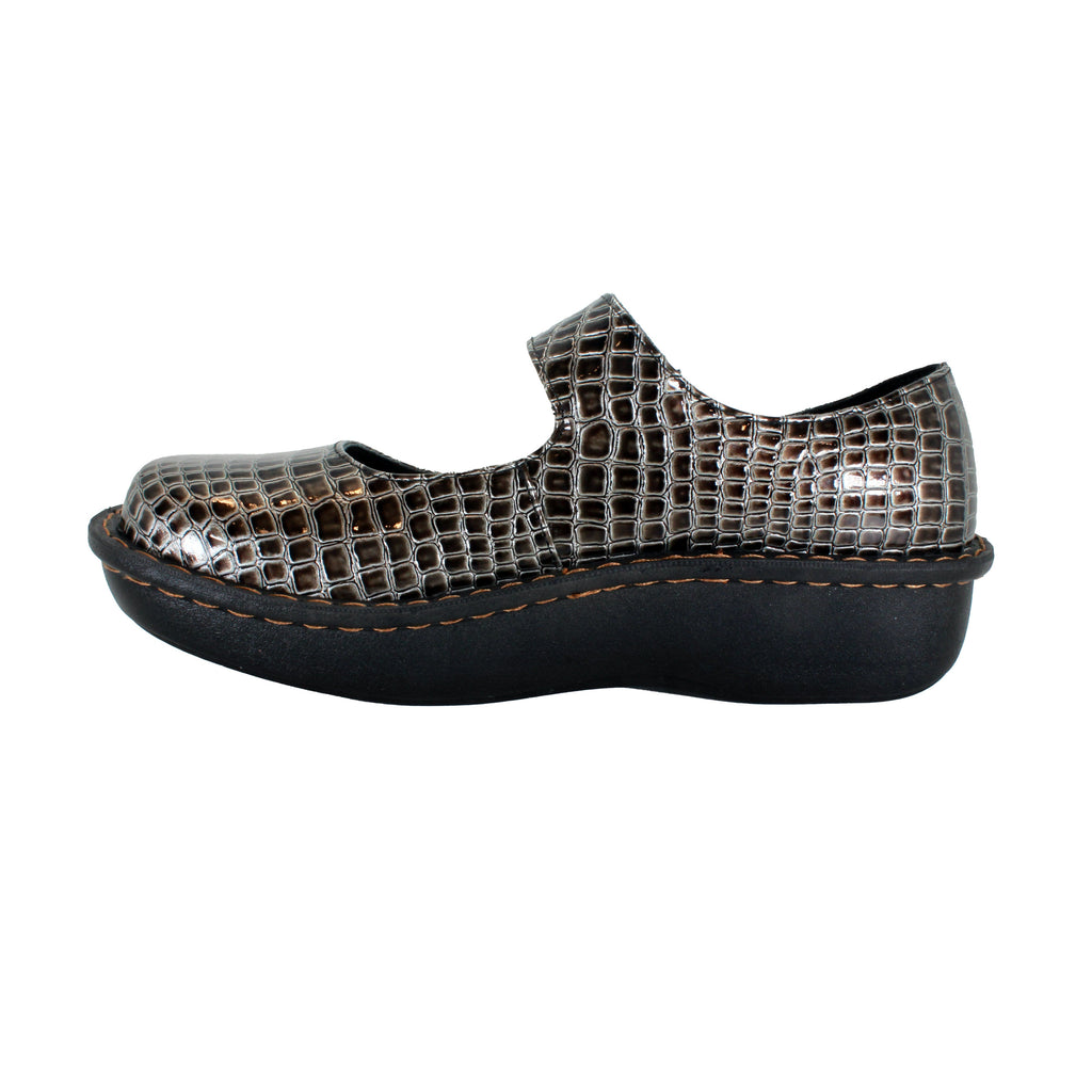 Sanosan Julia Comfort Mary-Jane Clogs im Pewter Croco Patent