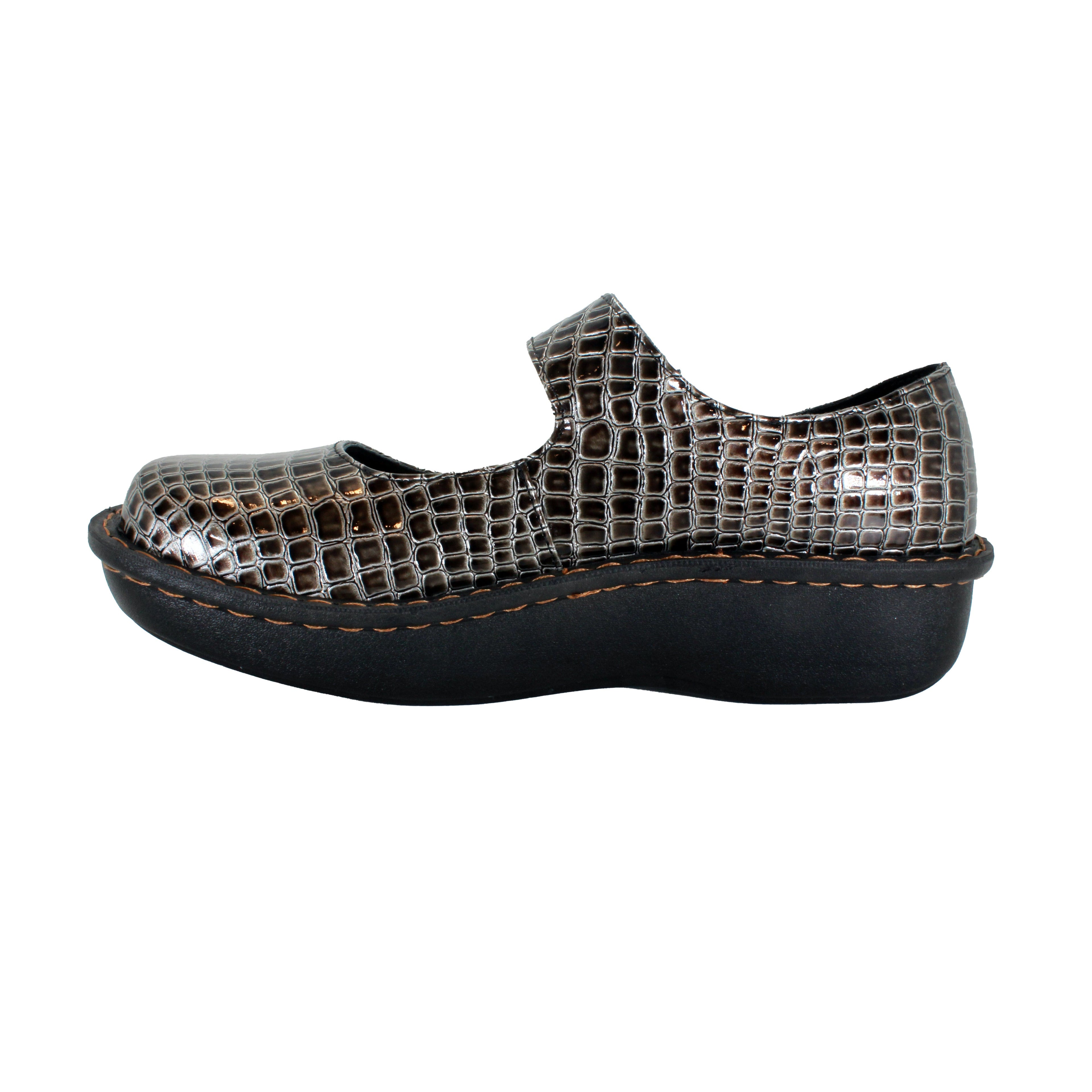 Sanosan Julia Comfort Mary-Jane Clogs im Pewter Croco Patent