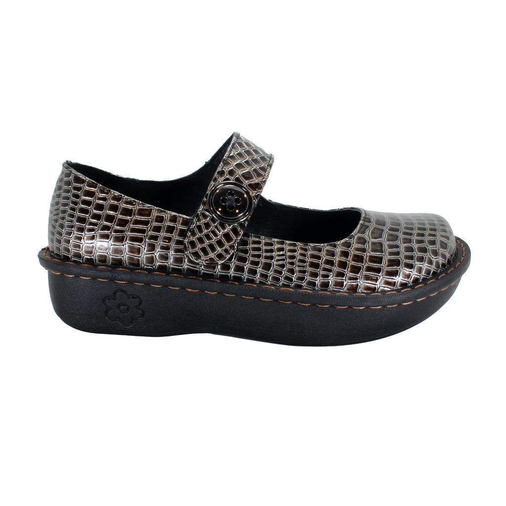 Sanosan Julia Comfort Mary-Jane Clogs im Pewter Croco Patent