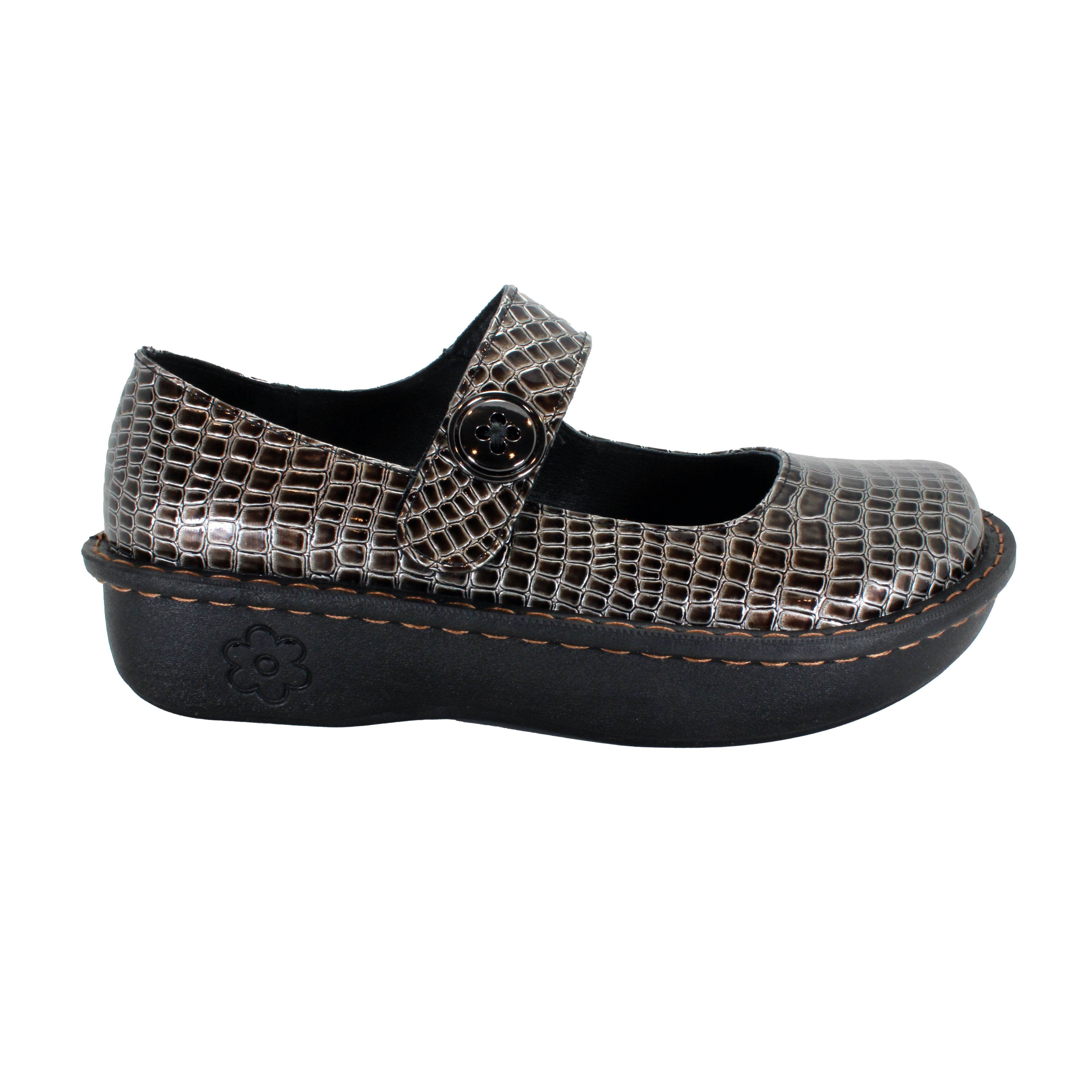Sanosan Julia Comfort Mary-Jane Clogs im Pewter Croco Patent