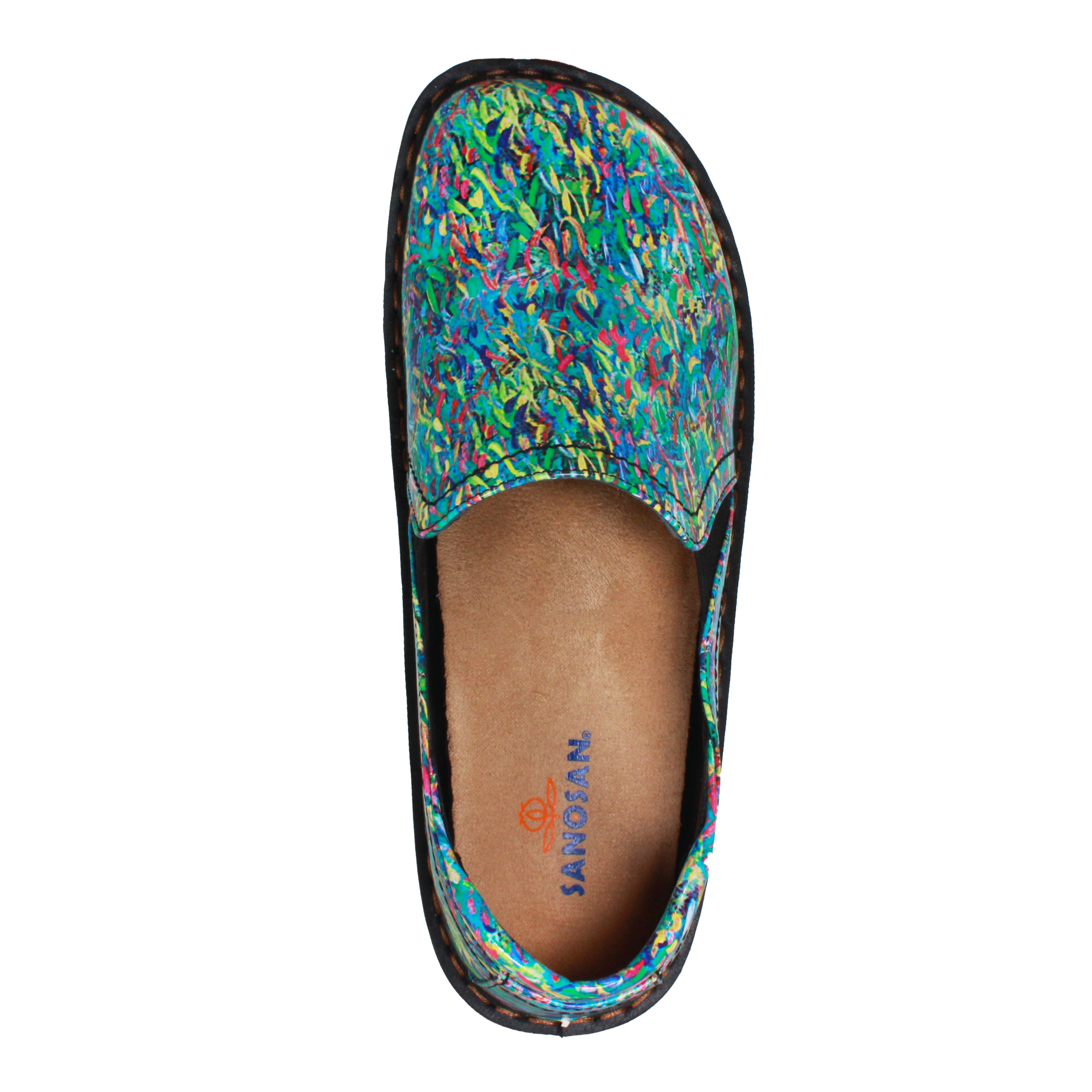 Sanosan Maria Comfort Slip-On Clogs in Buntem Fischdruck - CLOSEOUT