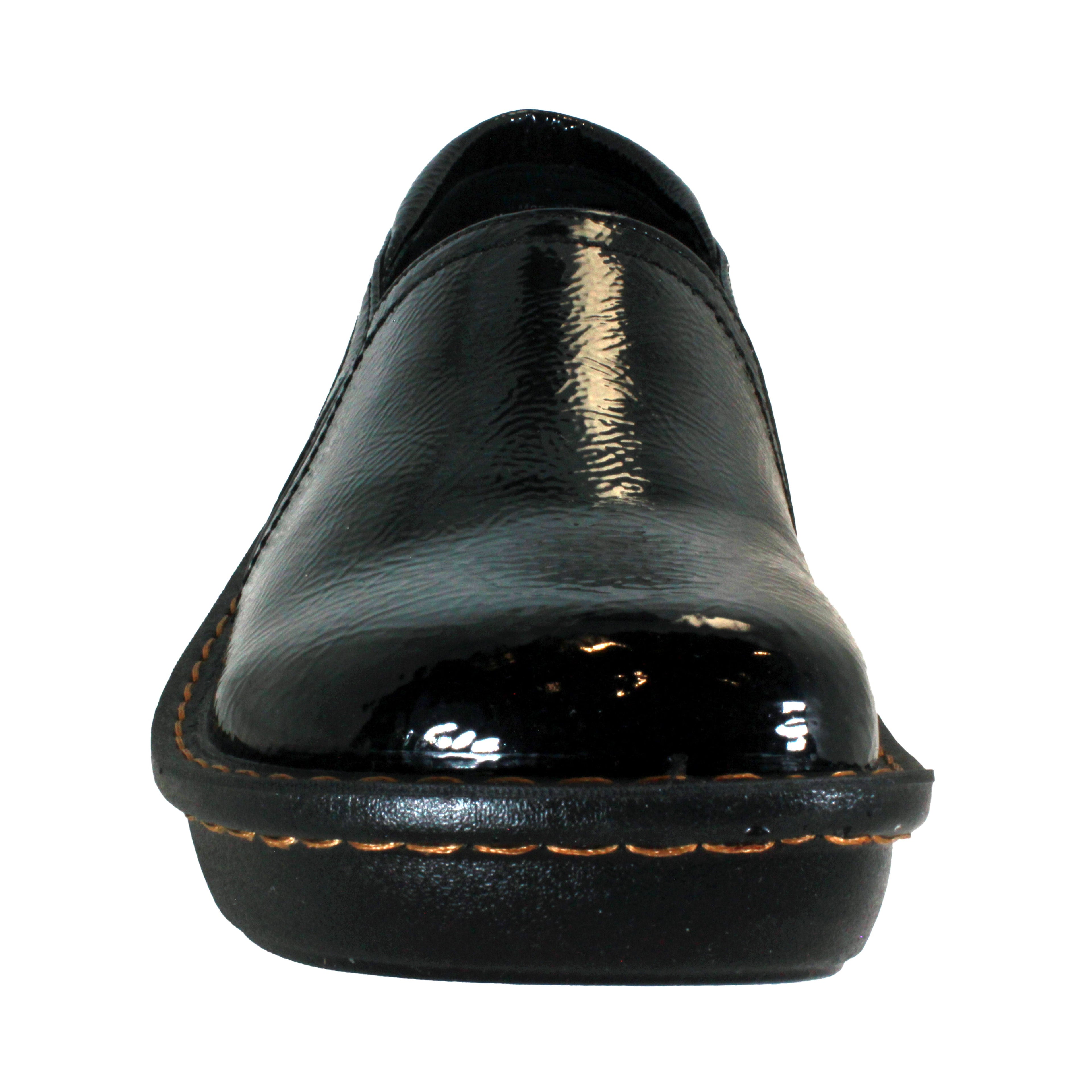 Sanosan Maria Comfort Slip-On Clogs in Black Crinkle Patent - CLOSEOUT