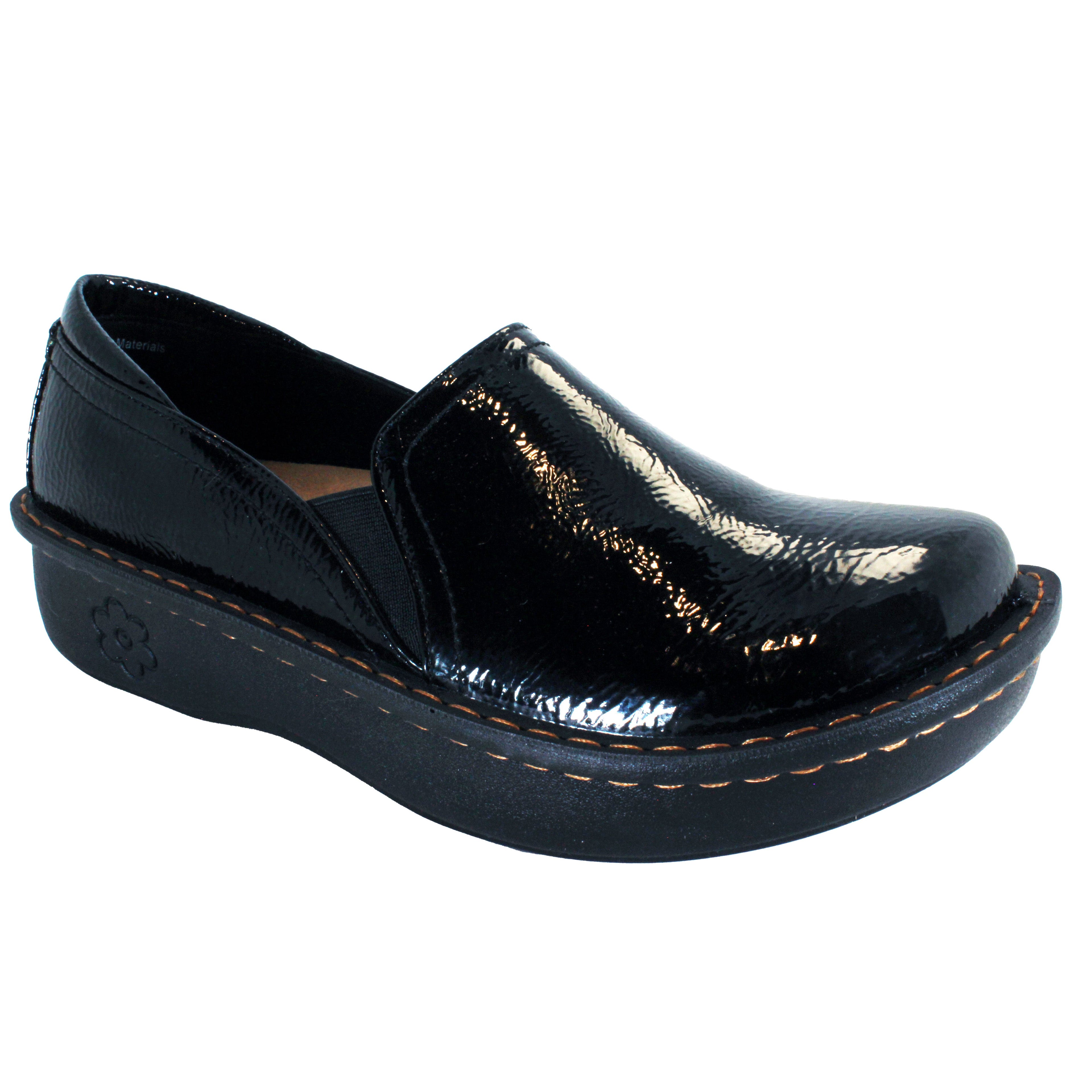 Sanosan Maria Comfort Slip-On Clogs in Black Crinkle Patent - CLOSEOUT