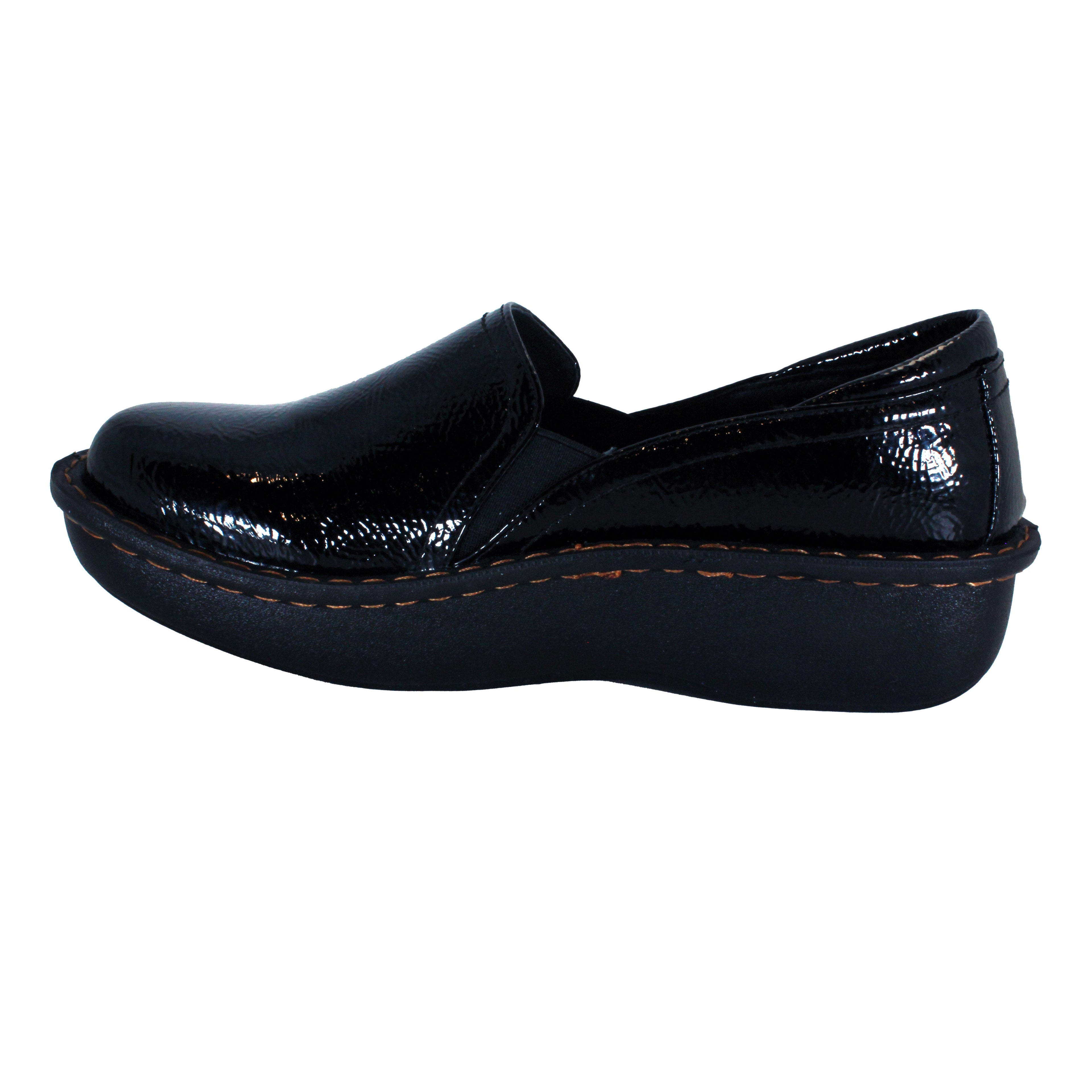 Sanosan Maria Comfort Slip-On Clogs in Black Crinkle Patent - CLOSEOUT