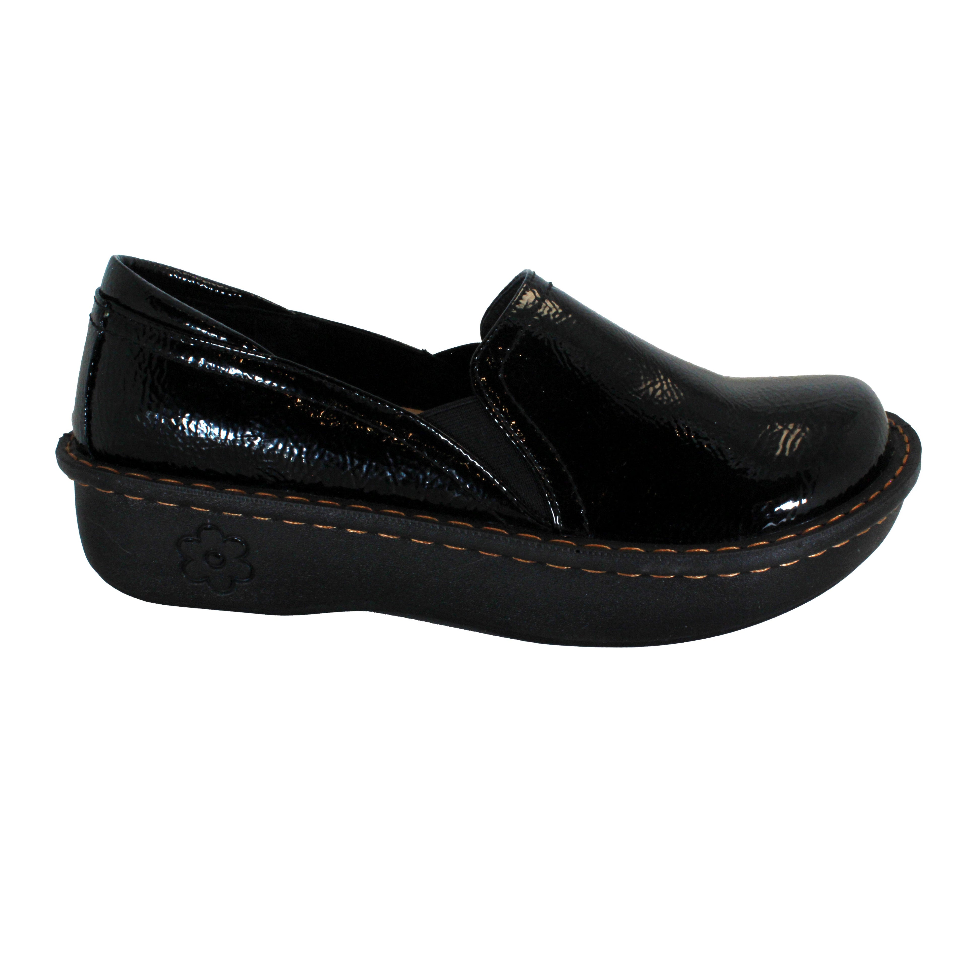 Sanosan Maria Comfort Slip-On Clogs in Black Crinkle Patent - CLOSEOUT