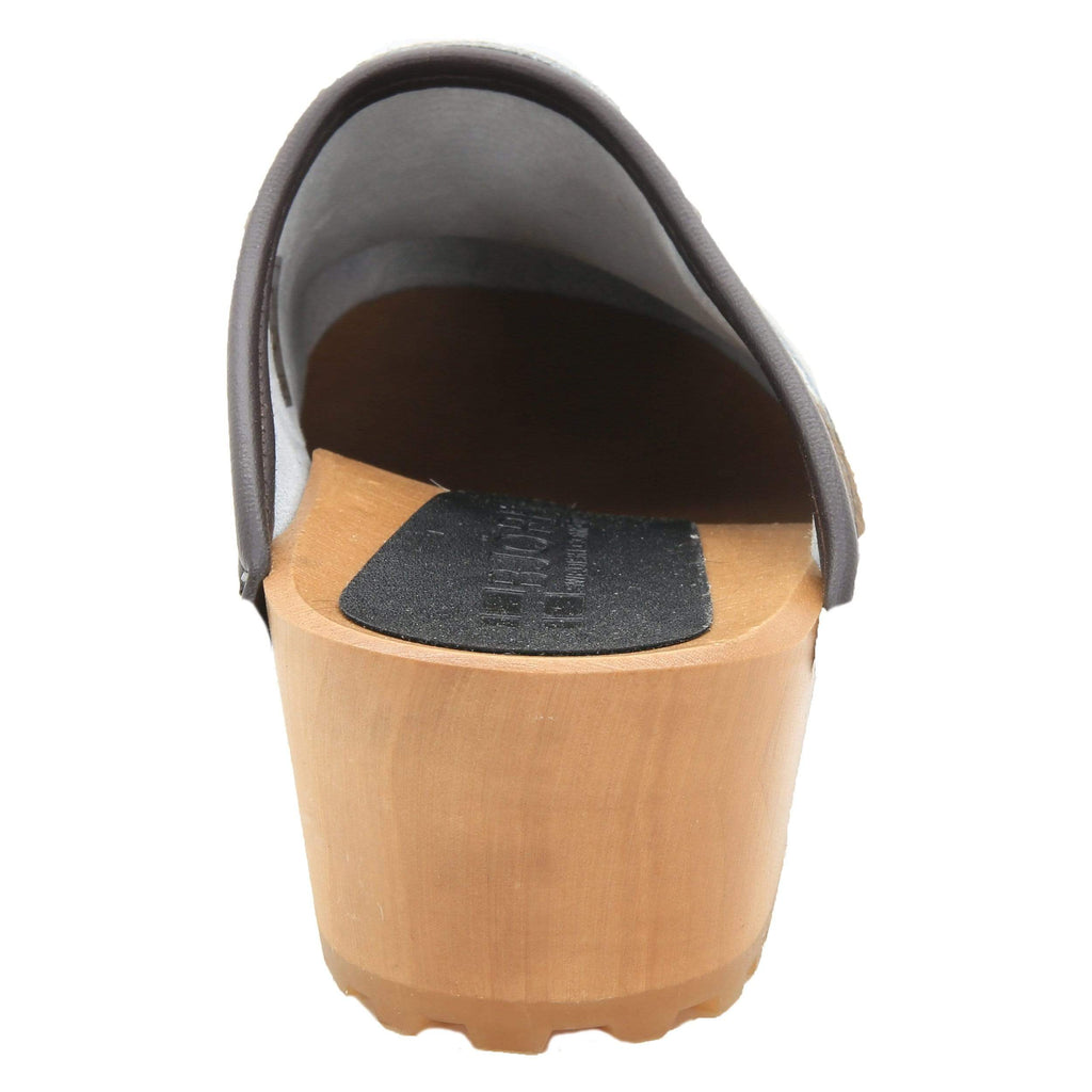 BJORK Safari Wood Open Back Braune Kuh Leder Clogs - CLOSEOUT