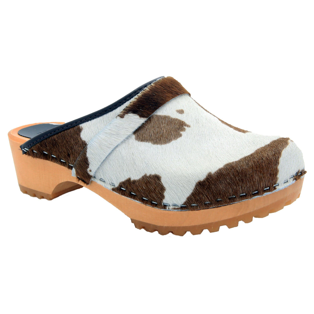 BJORK Safari Wood Open Back Braune Kuh Leder Clogs - CLOSEOUT