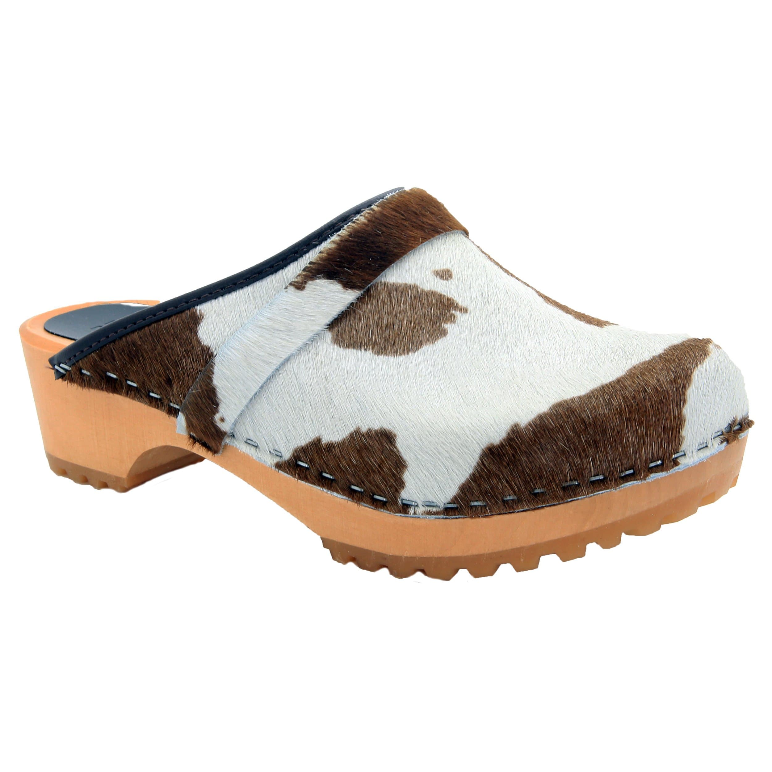 BJORK Safari Wood Open Back Braune Kuh Leder Clogs - CLOSEOUT
