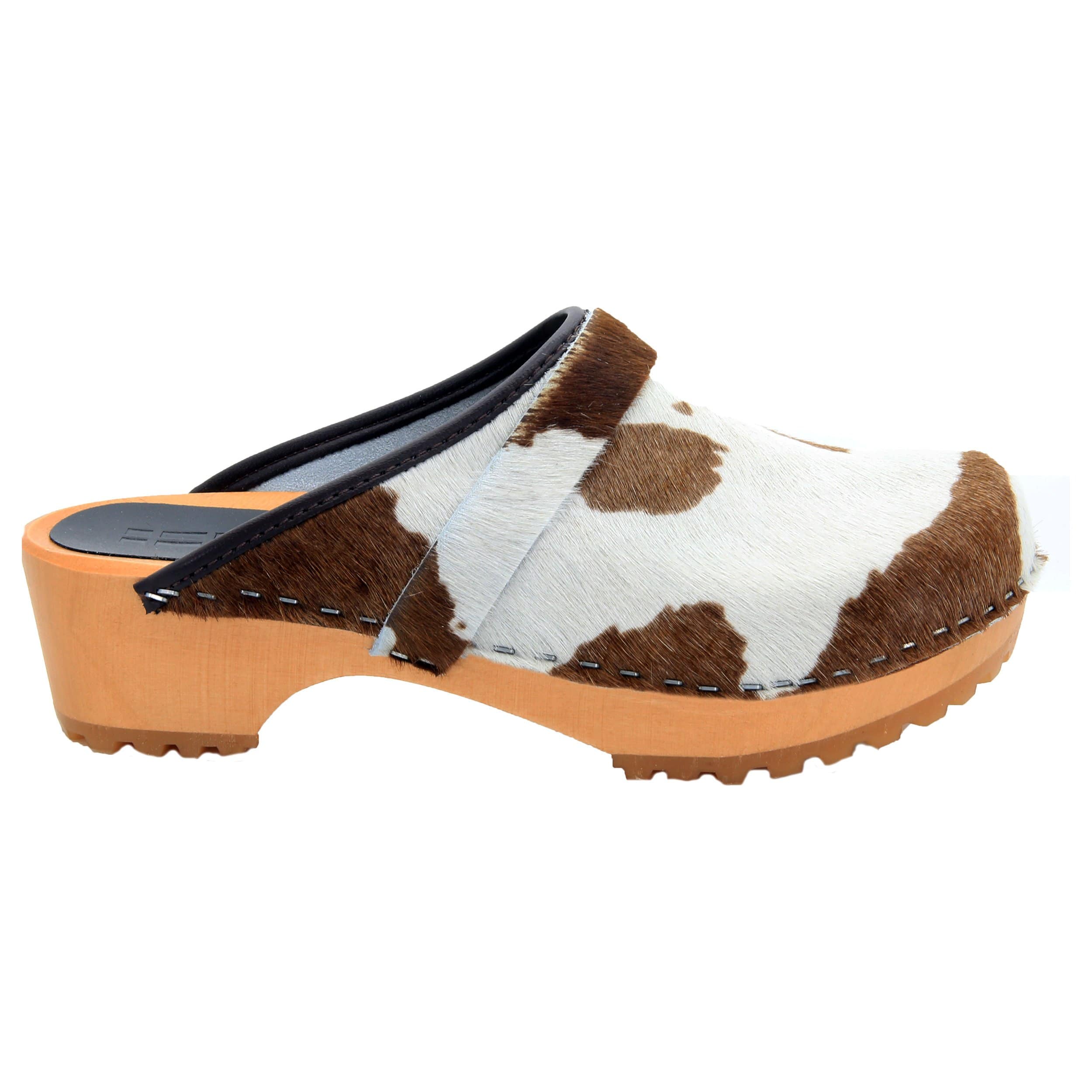 BJORK Safari Wood Open Back Braune Kuh Leder Clogs - CLOSEOUT