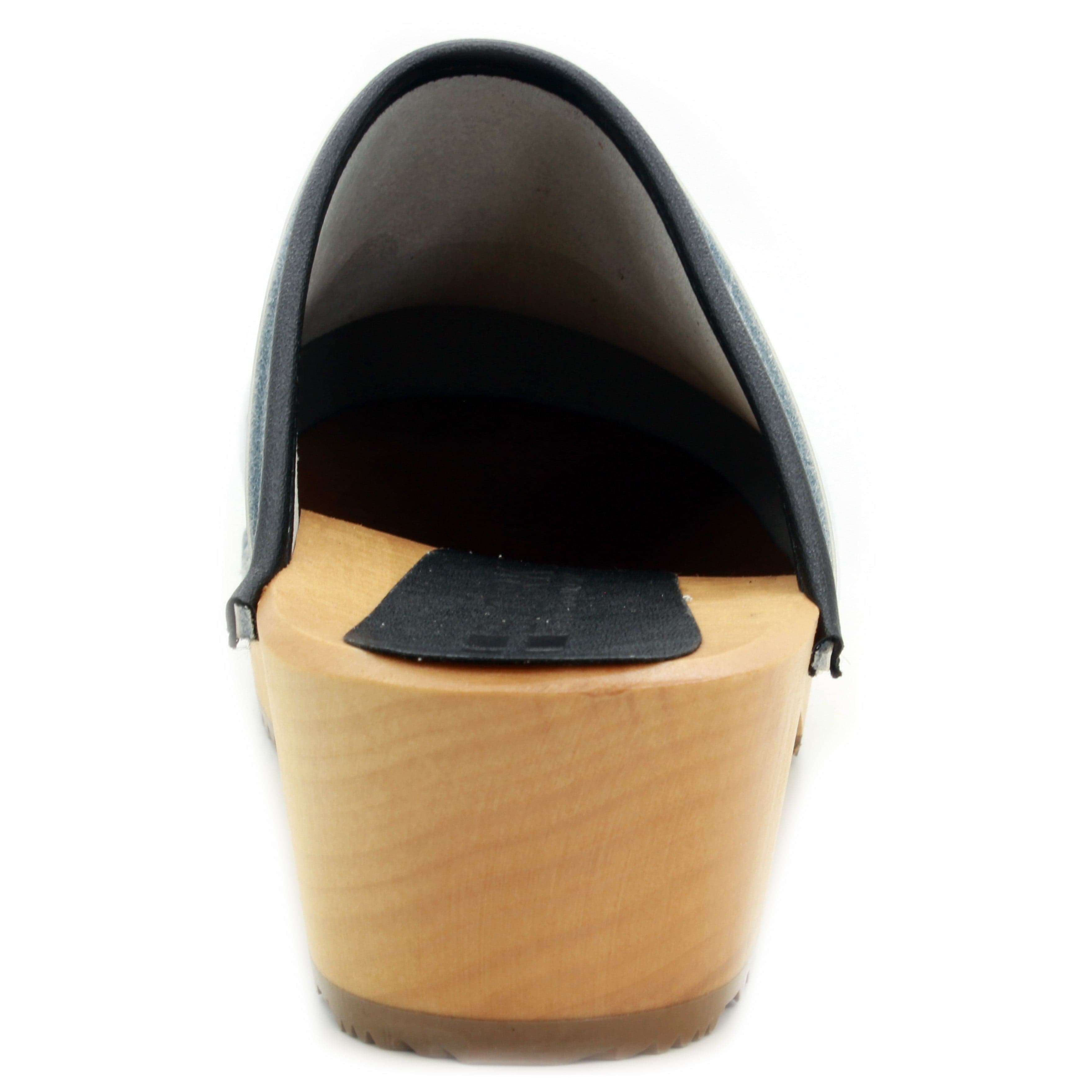 BJORK Agata Wood Offene Rücken Leder Clogs