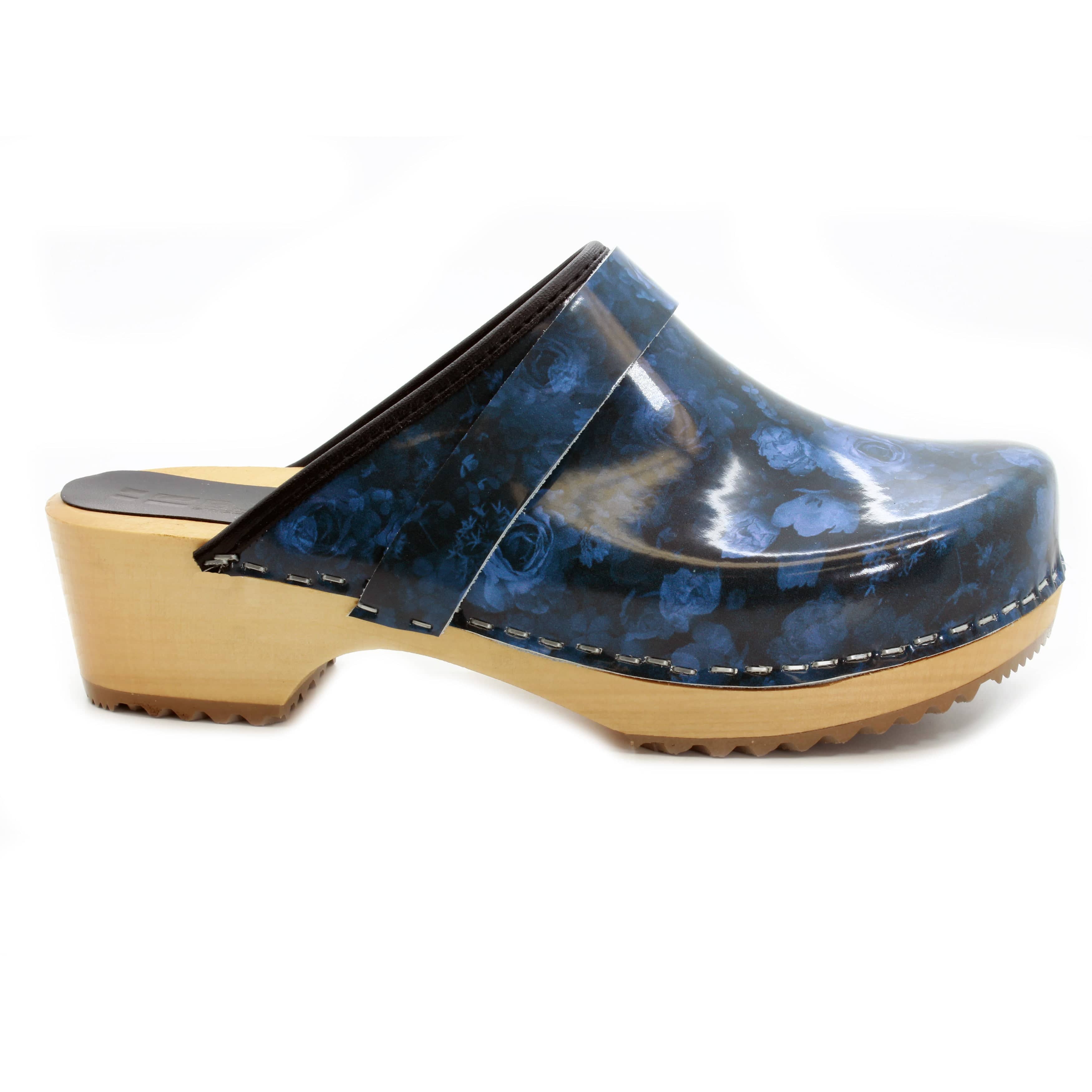 BJORK Agata Wood Offene Rücken Leder Clogs