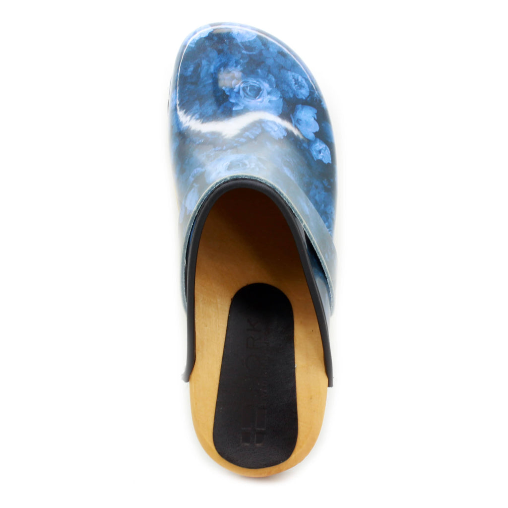 BJORK Agata Wood Offene Rücken Leder Clogs