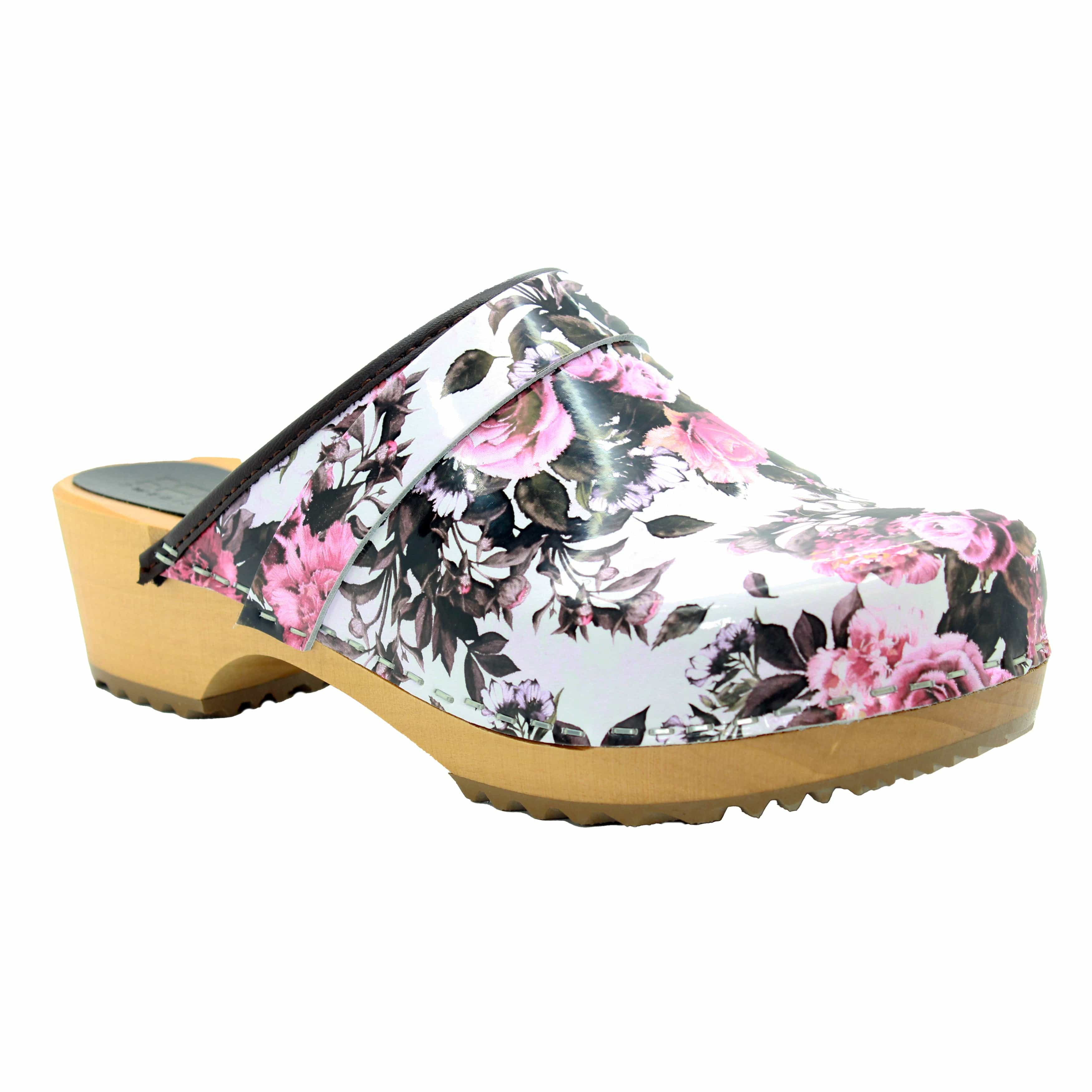 BJORK Maja Öffnen Sie Pink Roses Leder Clogs