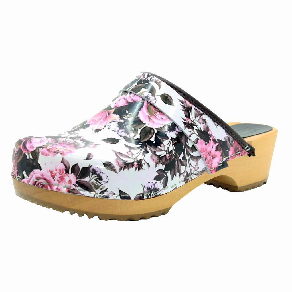 BJORK Maja Öffnen Sie Pink Roses Leder Clogs