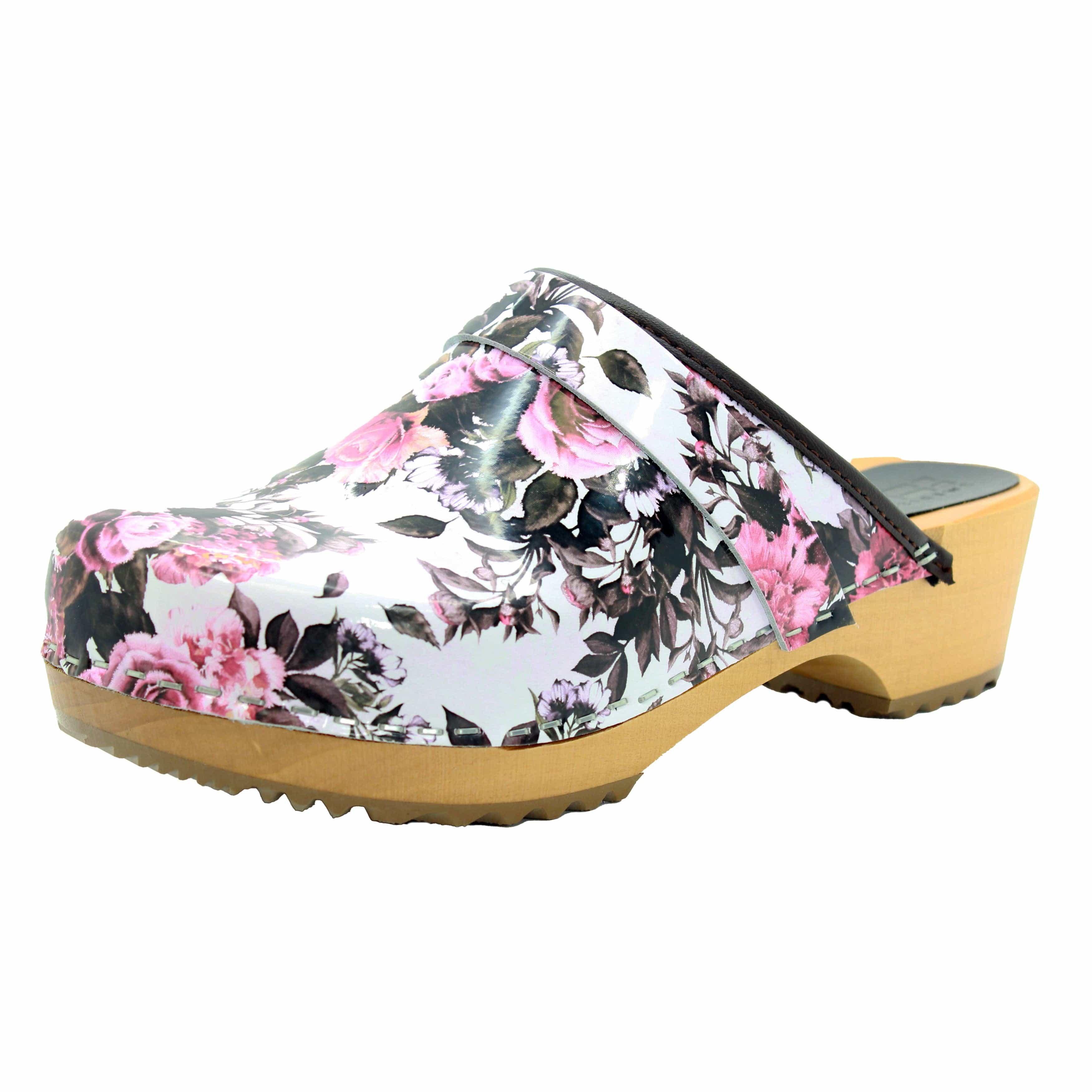 BJORK Maja Öffnen Sie Pink Roses Leder Clogs