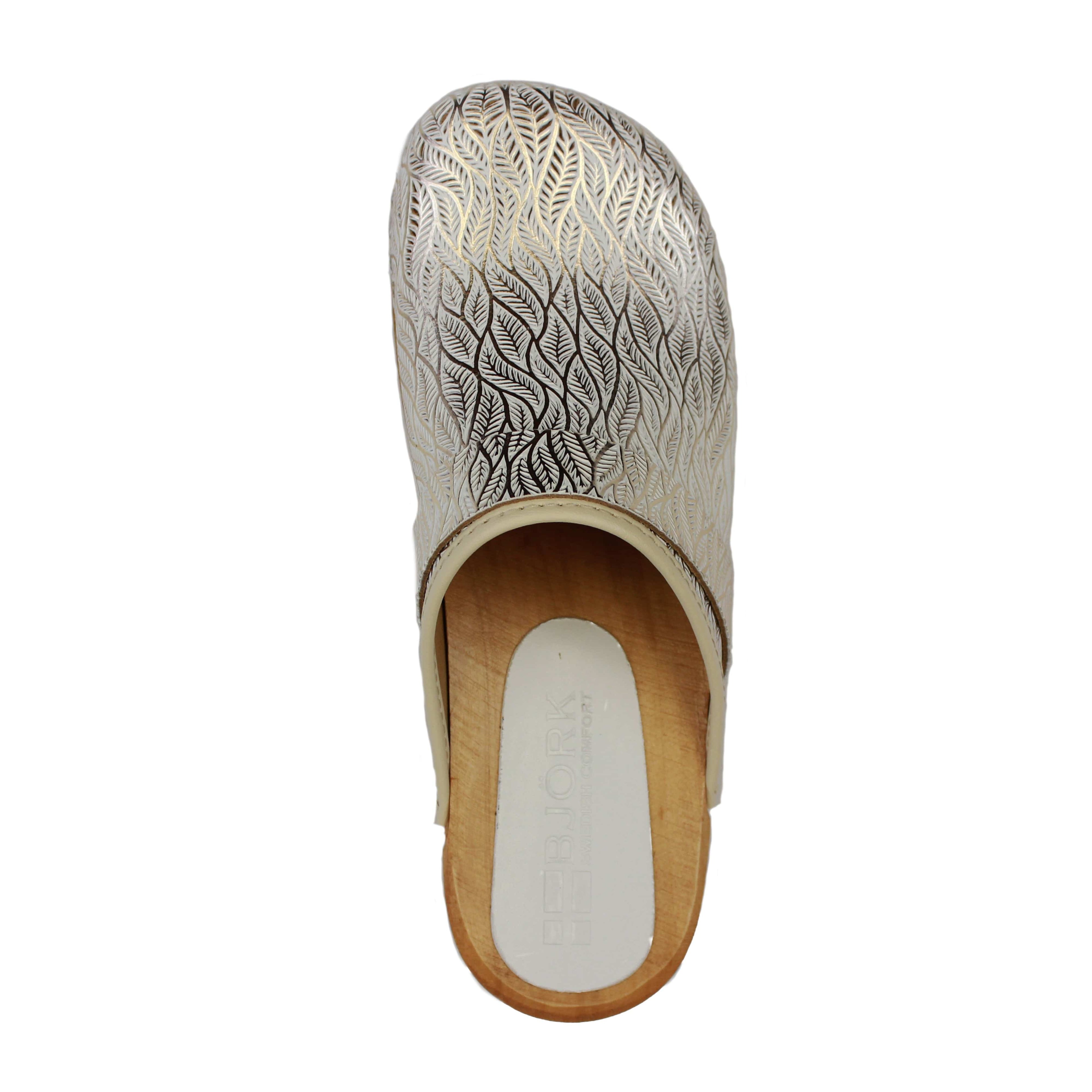 BJORK Maja Wood Open Back Tooled Natürliche Leder Clogs