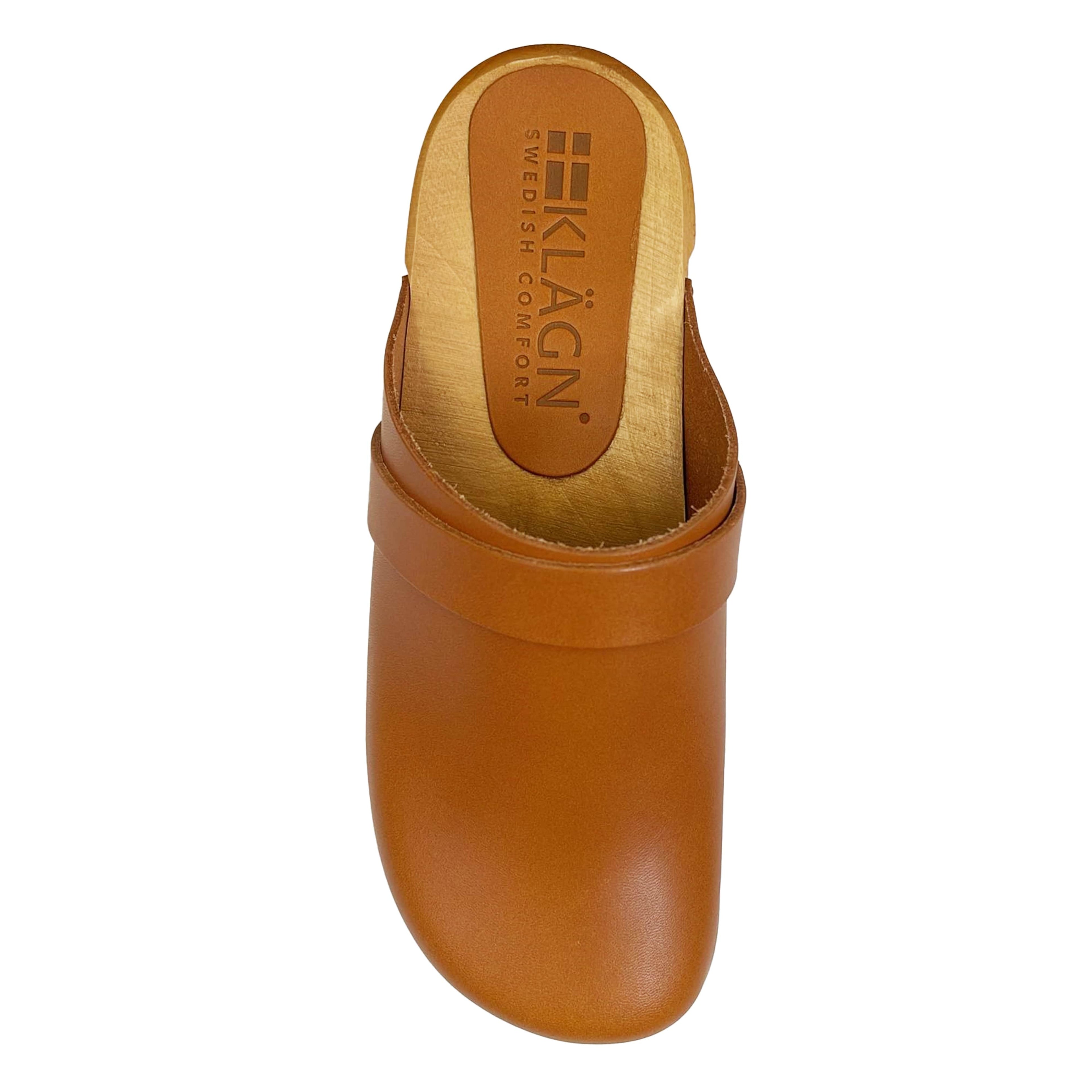 BJORK Tuva Wood Open Back Grip Caramel Veg Tan Leder Clogs - CLOSEOUT