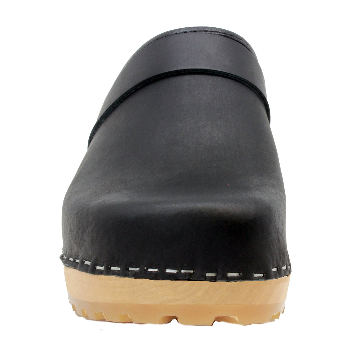BJORK Tuva Wood Open Back Grip Black Natural Leather Clogs - CLOSEOUT