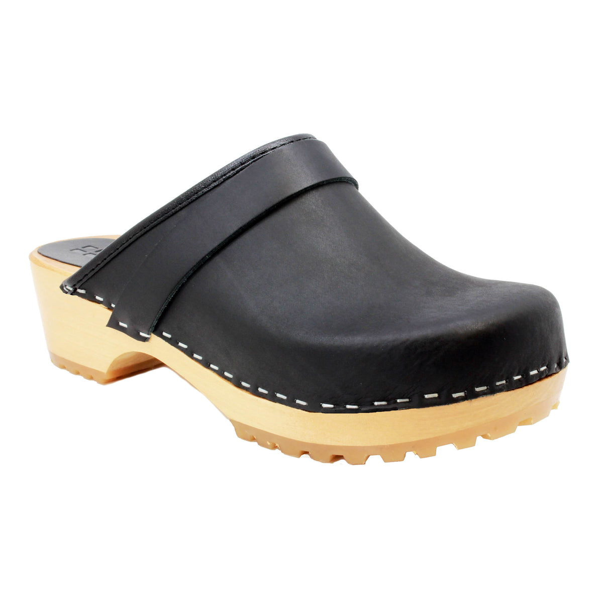 BJORK Tuva Wood Open Back Grip Black Natural Leather Clogs - CLOSEOUT