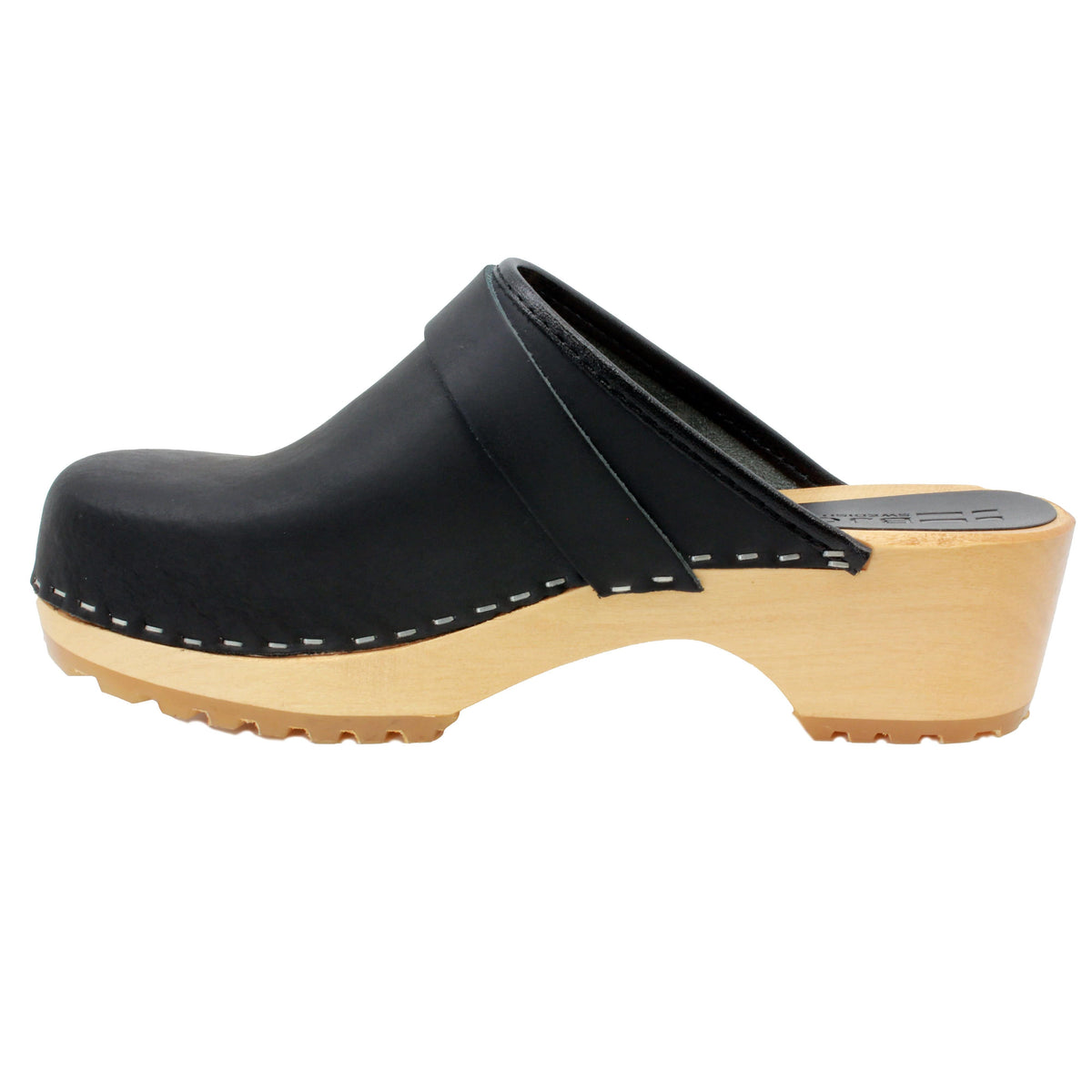 BJORK Tuva Wood Open Back Grip Black Natural Leather Clogs - CLOSEOUT