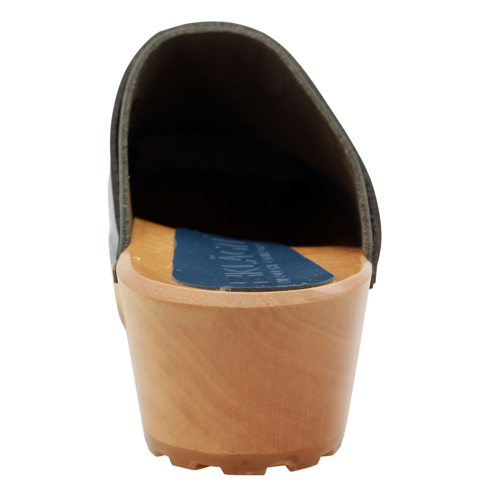 BJORK Tuva Wood Open Back Grip Cobalt Veg Tan Leather Clogs - CLOSEOUT