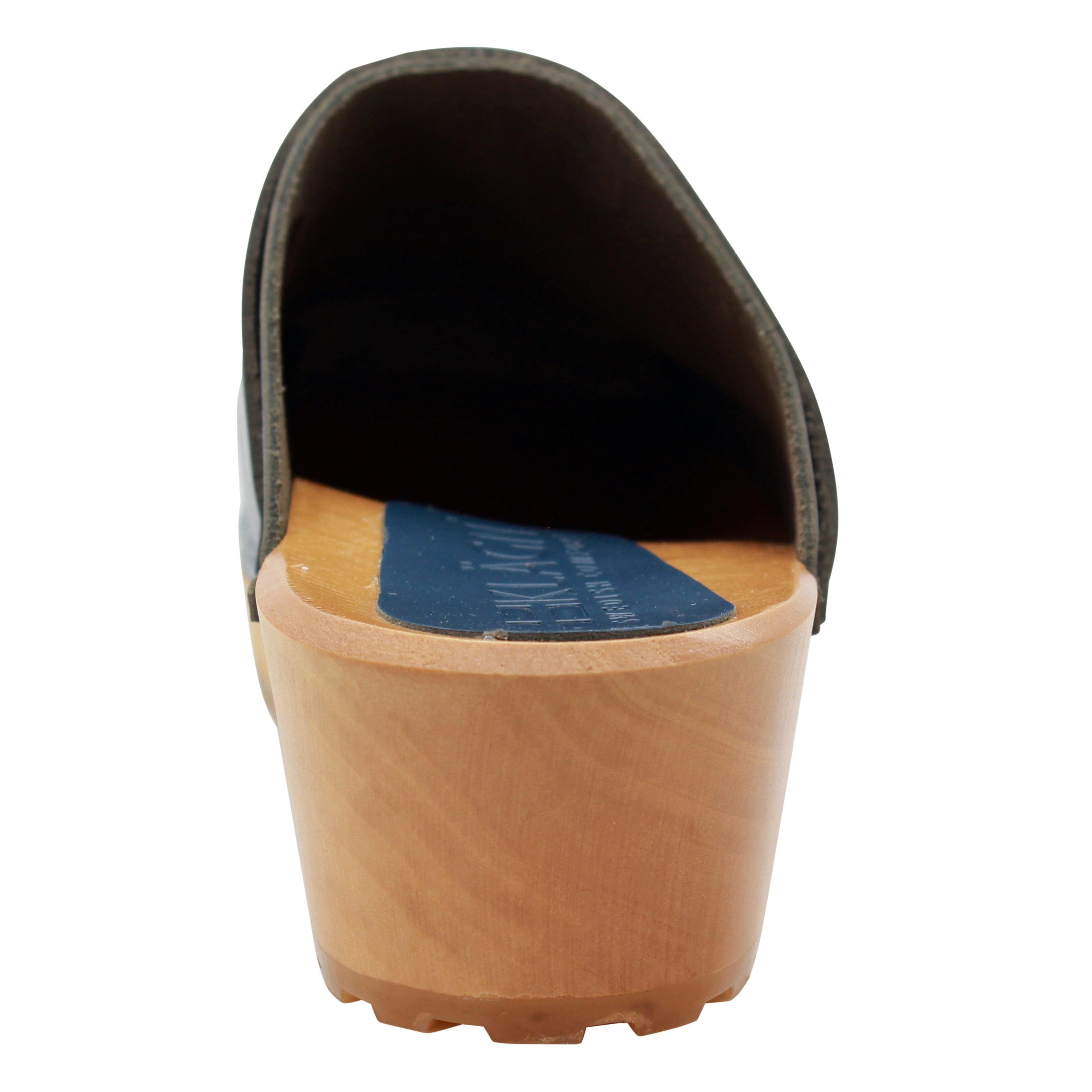 BJORK Tuva Wood Open Back Grip Cobalt Veg Tan Leather Clogs - CLOSEOUT