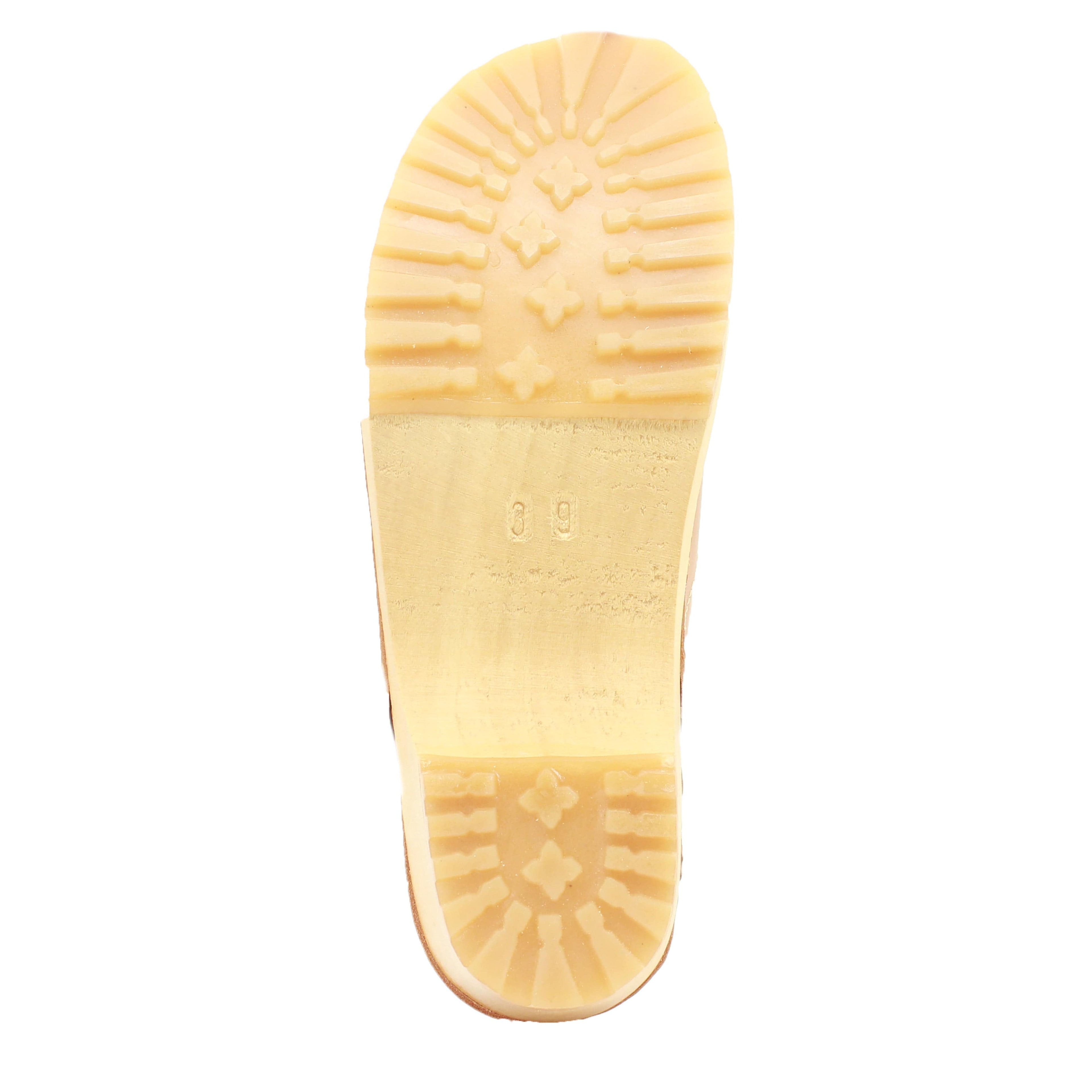 BJORK Tuva Wood Open Back Grip Caramel Veg Tan Leder Clogs - CLOSEOUT