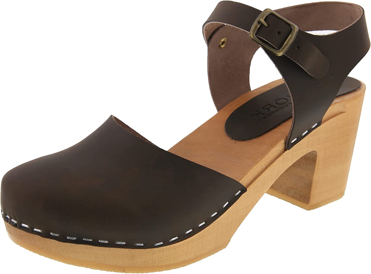 BJORK MARGARETA Schwedische Holzklötze Sandalen in geöltem Leder