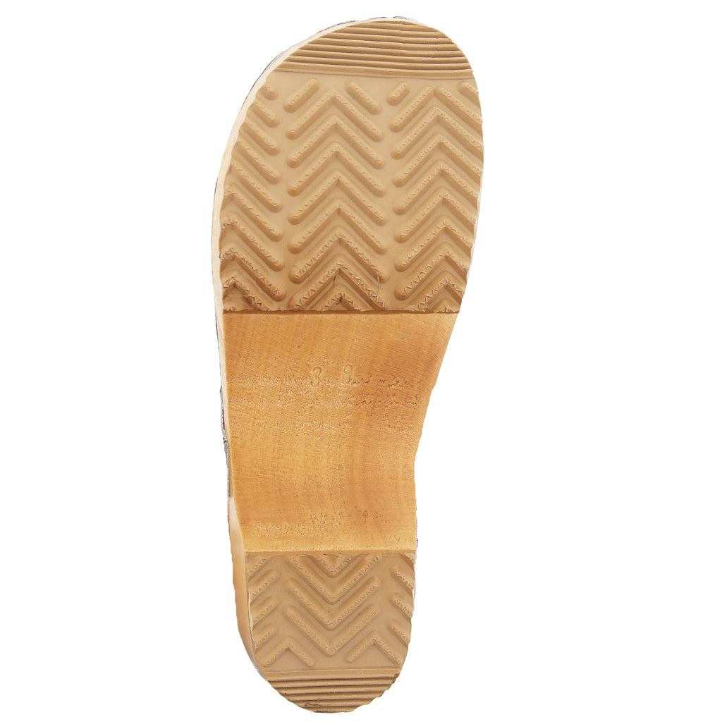 BJORK ALMA Schwedische Holzklötze Braune Ledersandalen