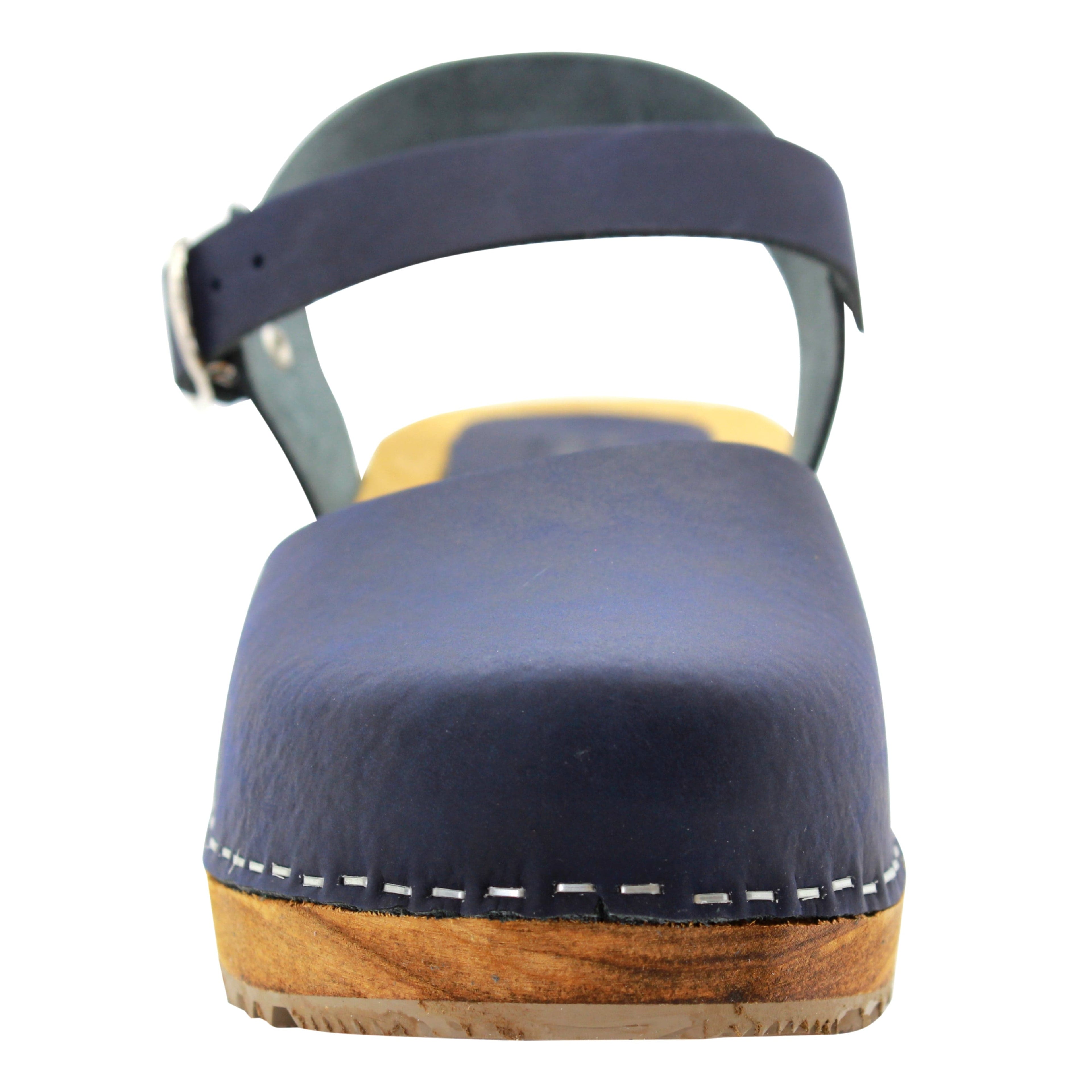 BJORK ALMA Schwedische Holzklauen Marine Ledersandalen
