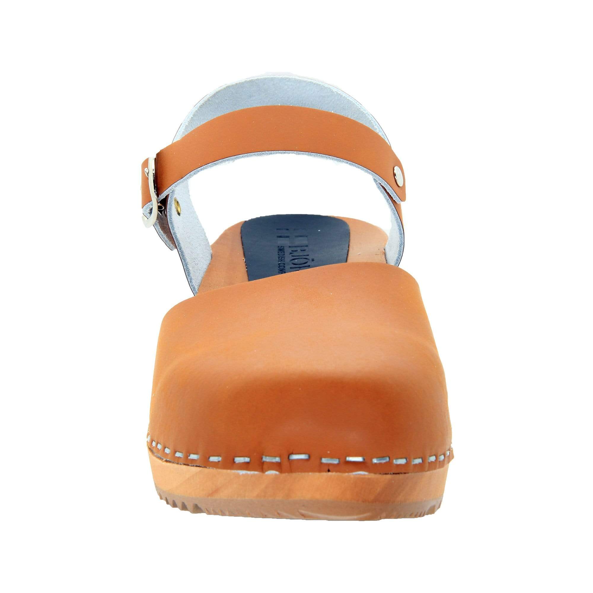BJORK ALMA Schwedische Holzlogze Cognac Ledersandalen