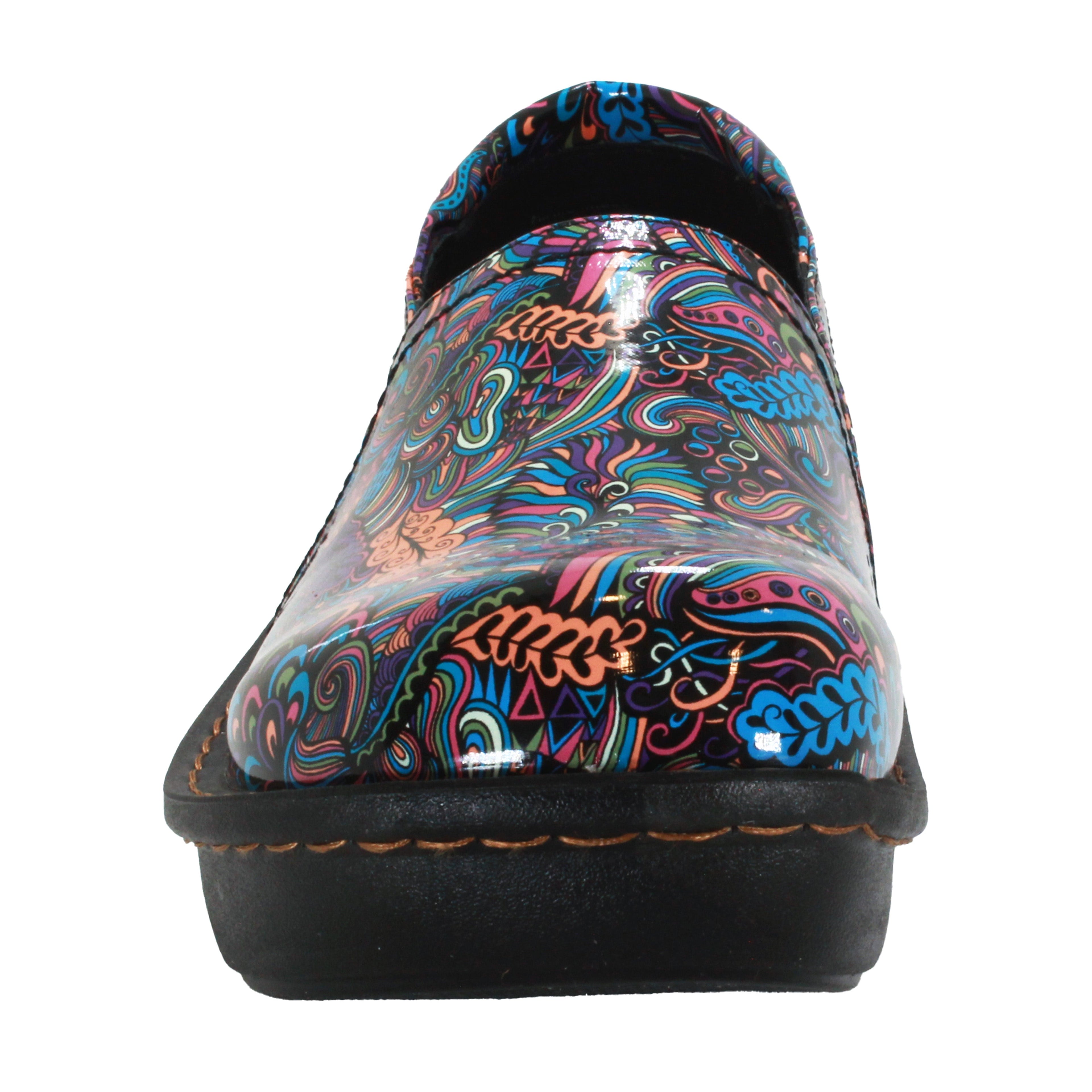 Sanosan Maria Comfort Slip-On Clogs im Mardi Gras-Druck - CLOSEOUT