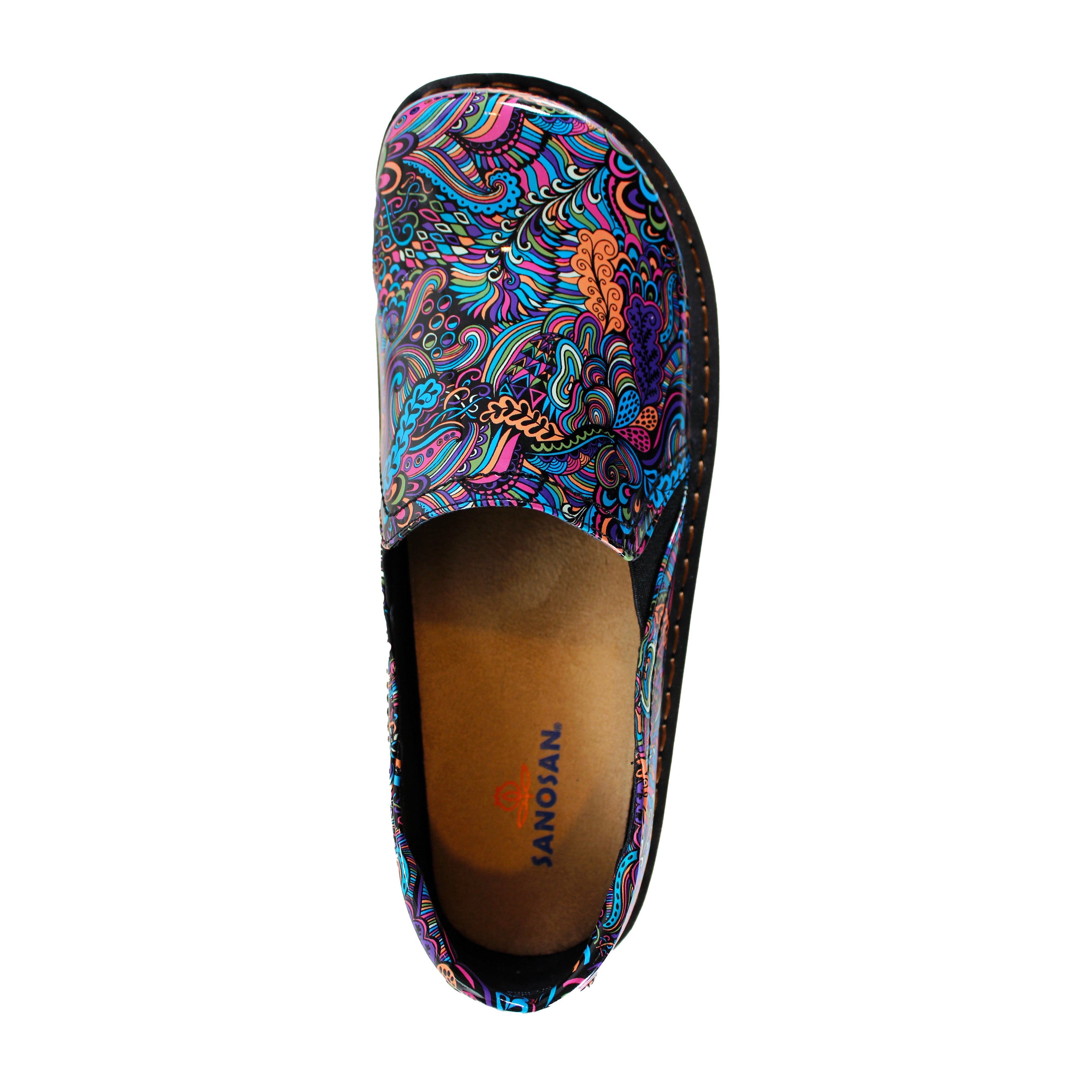 Sanosan Maria Comfort Slip-On Clogs im Mardi Gras-Druck - CLOSEOUT